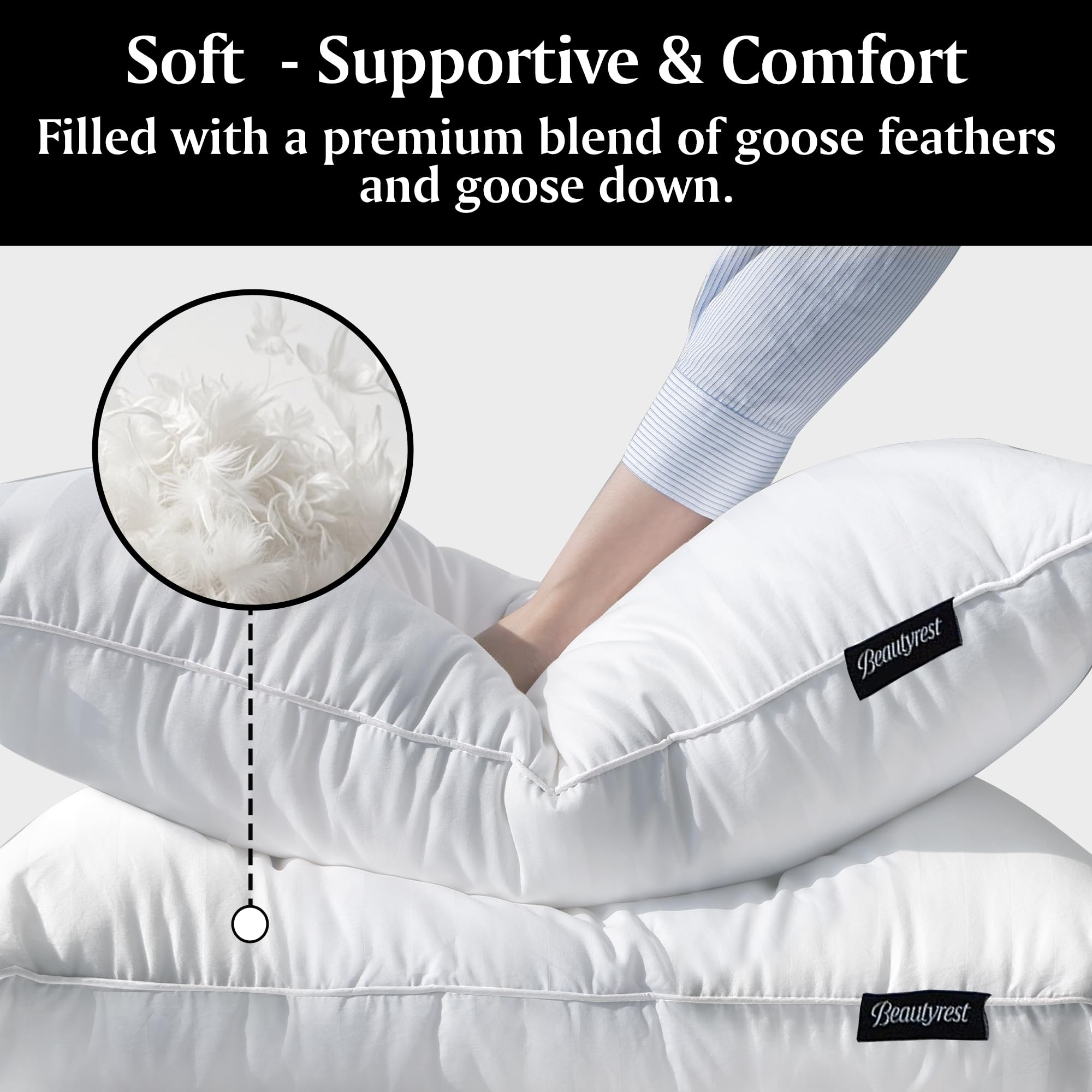 Best Beautyrest Black Pillows 2026 2 Beautyrest Goose Feather Pillows Queen Size Set of 2 Cotton Cover — product photo