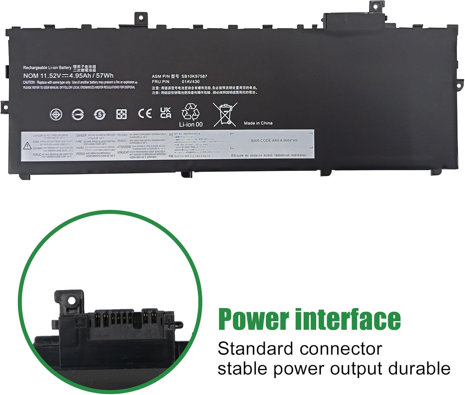 01AV430 Laptop Battery Replacement for Lenovo ThinkPad X1 Carbon 5th Gen 2017 6th Gen 2018 Series SB10K97587 01AV431 SB10K97588 01AV494 SB10K97586 01AV429 SB10K97586 11.52V 57Wh 4950mAh