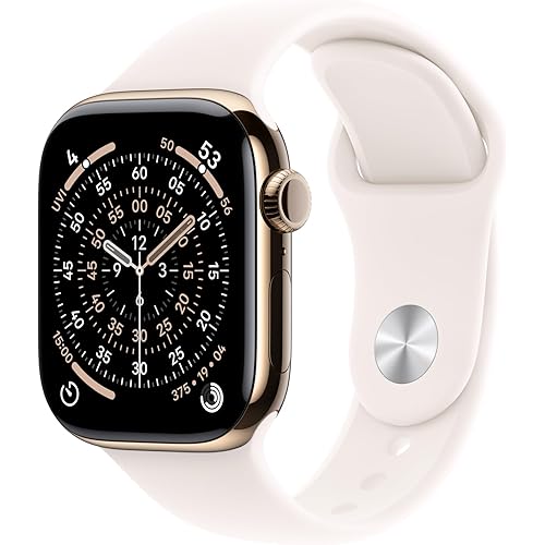 Apple Watch Series 11 [GPS + Cellular 42mm] Smartwatch with Gold Titanium Case with Light Blush Sport Band - S/M. Sleep Score, Fitness Tracker, Health Monitoring, Always-On Display, Water Resistant