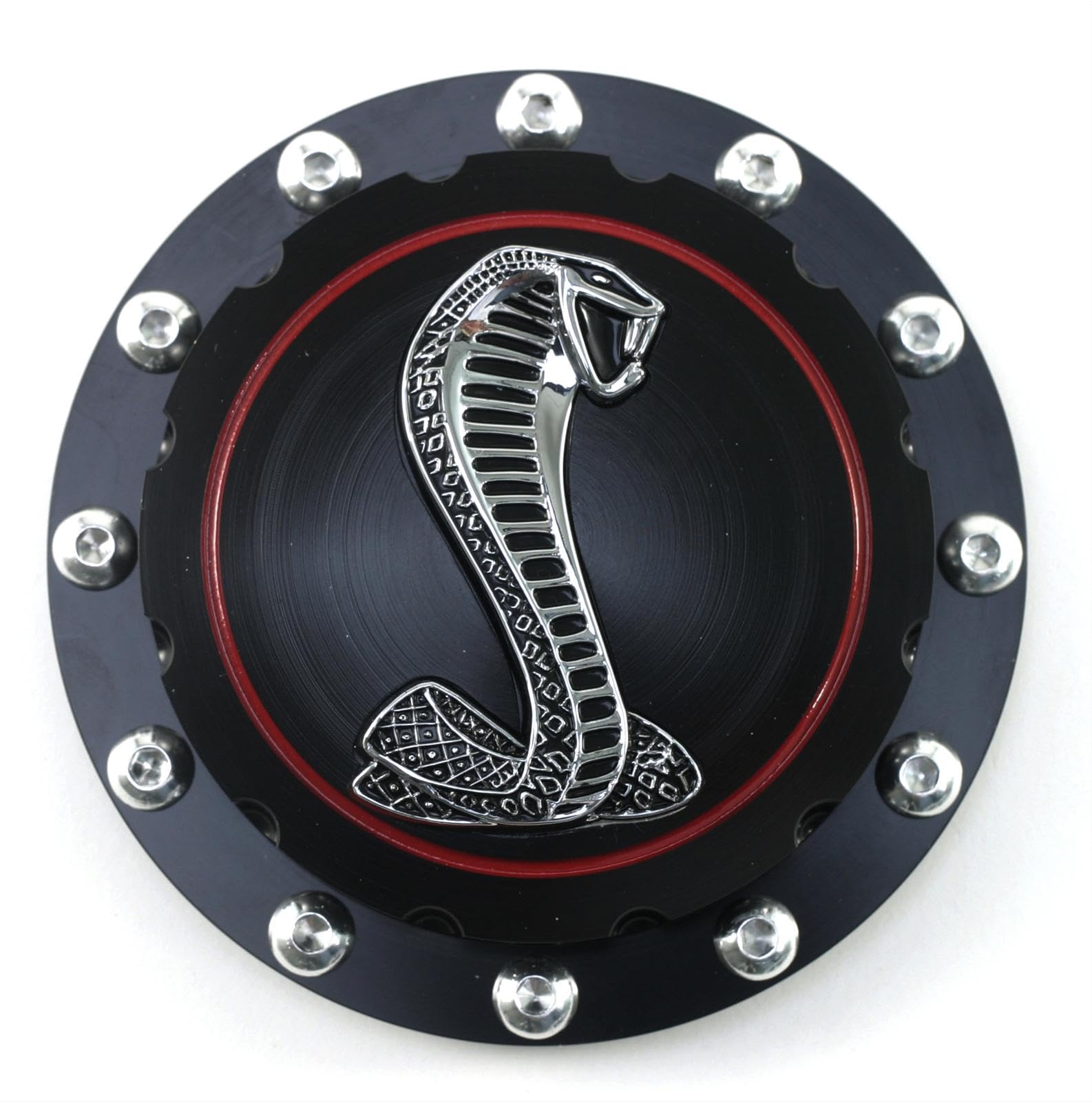 Scott Drake B-9030-Cobra-BK Billet Fuel Cap Black Cobra Emblem