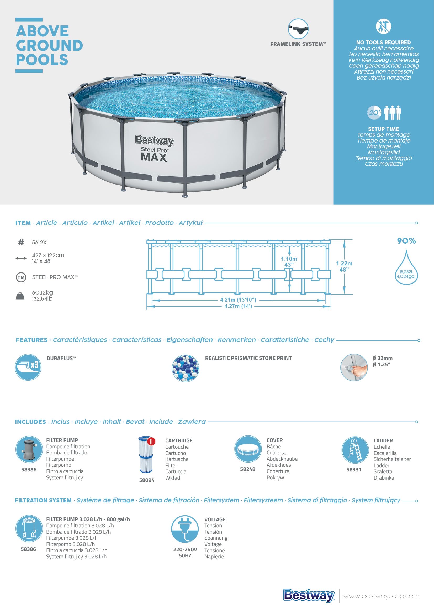 Steel Pro Max™ 14' x 48"/4.27m x 1.22m Pool Set