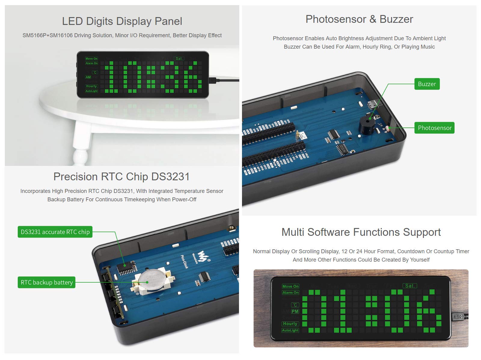 Buy waveshare Rectangle Electronic Clock for Raspberry Pi Pico Board
