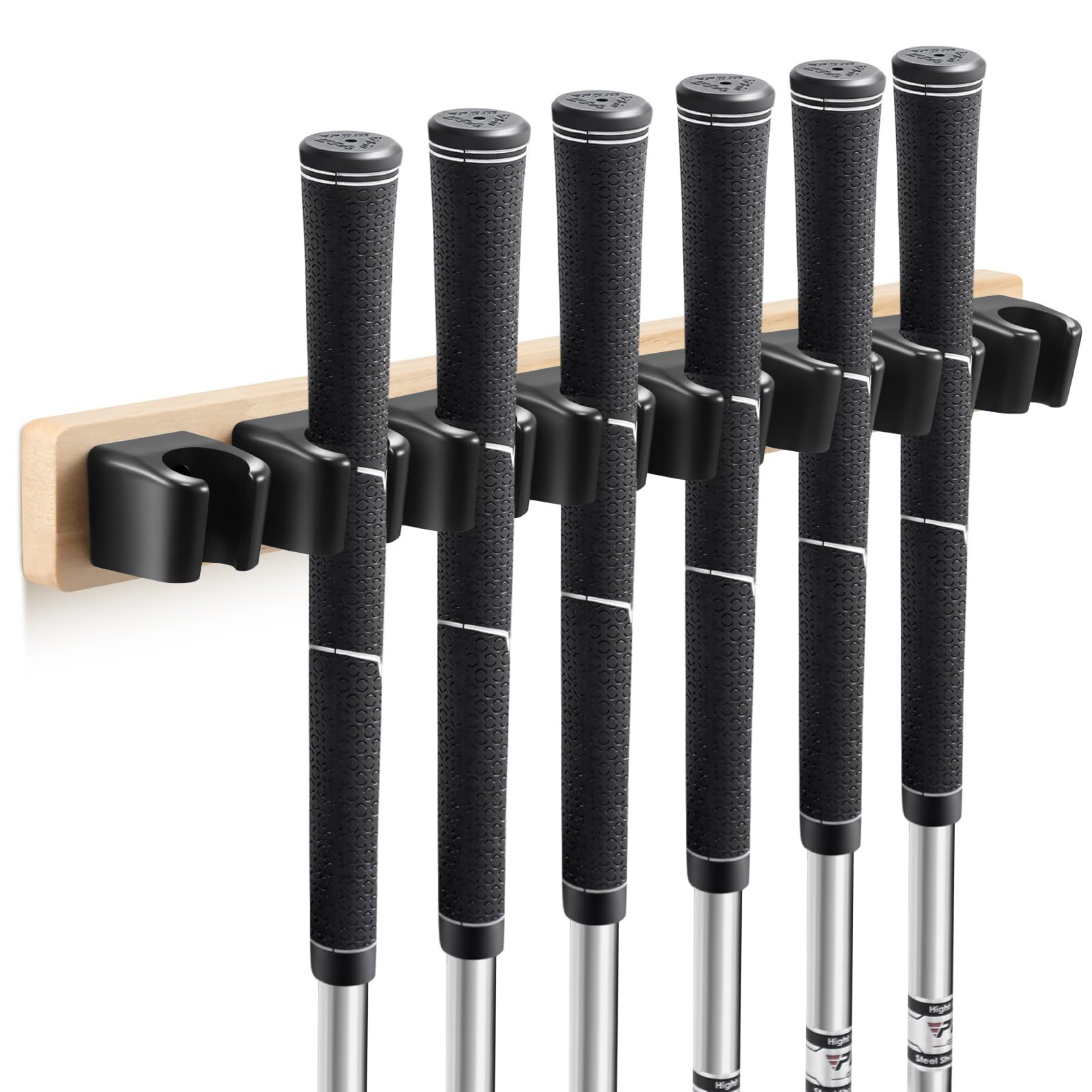 Blueweenly Wooden Golf Club Holder Wall Mount 8 Clips Golf Club Rack Hanger Organizer for Wall Display Garage Putters with Screws, Grip up Type (Wood Color)