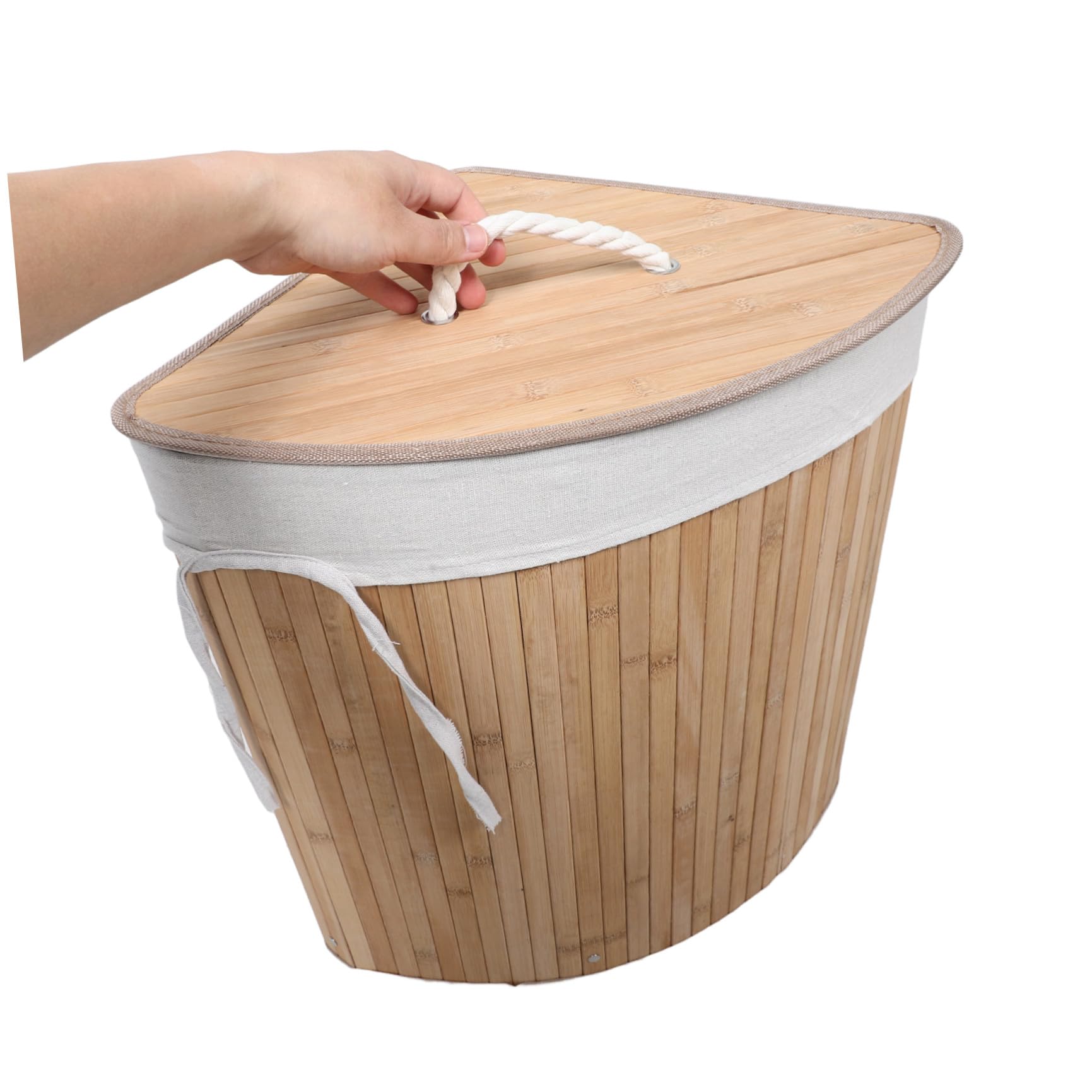Beaupretty Cesto Porta Biancheria Triangolare con Coperchio per Angolo Materiale Naturale Dimensioni per Organizzare gli Spazi in Casa