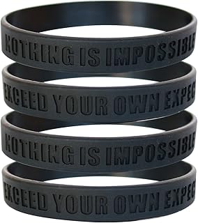 Nothing Is Impossible, Exceed Your Own Expectations Motivational Silicone Wristbands, Rubberband Bracelets for Fitness, Workouts, Exercise, Basketball, Lifting, Team Sports