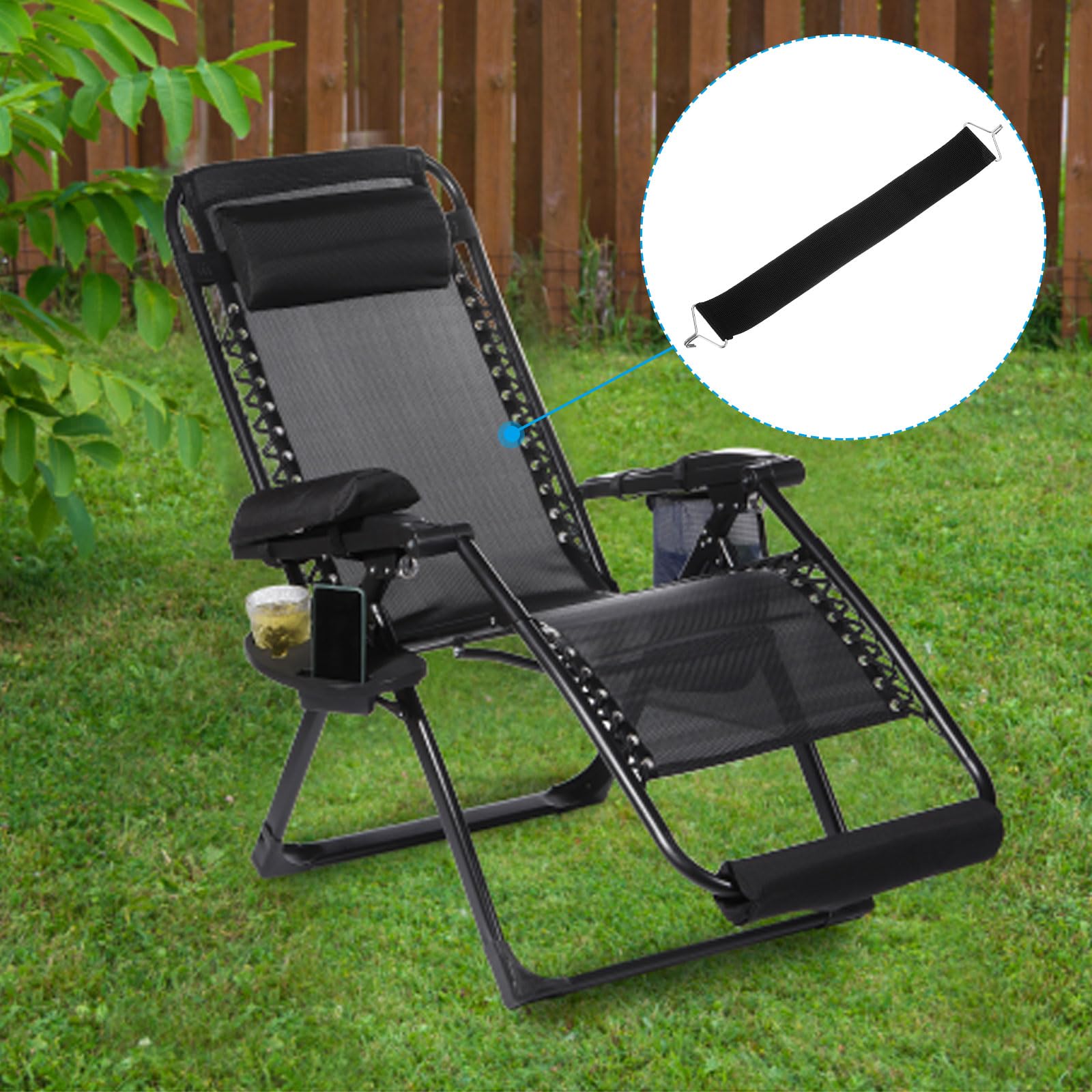 Patikil Accessori per Sedia Reclinabile, 6pz Cinture in Tessuto Rinforzato con Cinghie Anticrack, Nero