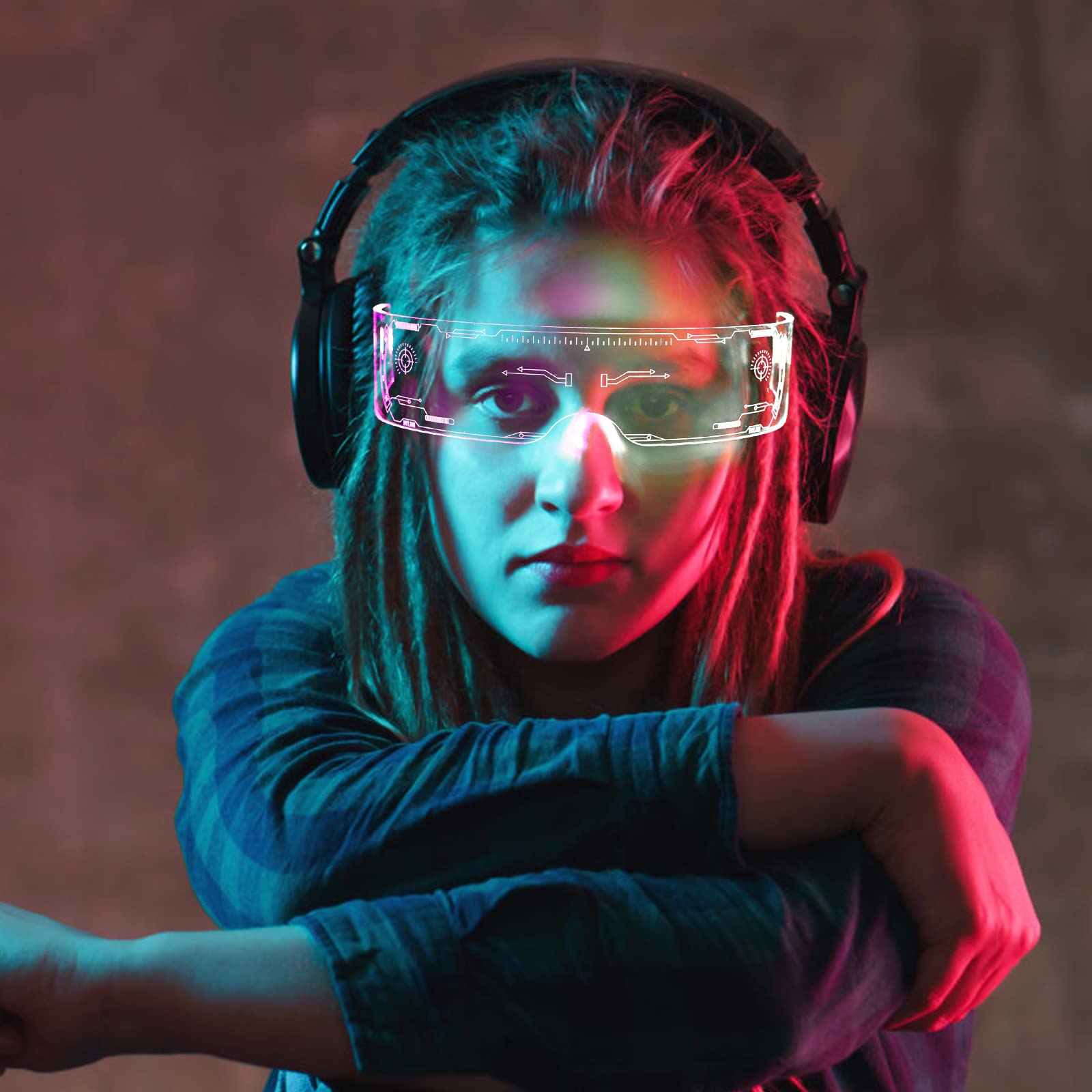 2 paia di occhiali Cyberpunk LED, occhiali LED luminosi, occhiali Rave a 7 colori e 4 modalità, occhiali luminosi per feste, occhiali da festa per cosplay di Cyberpunk, bar, club, Halloween