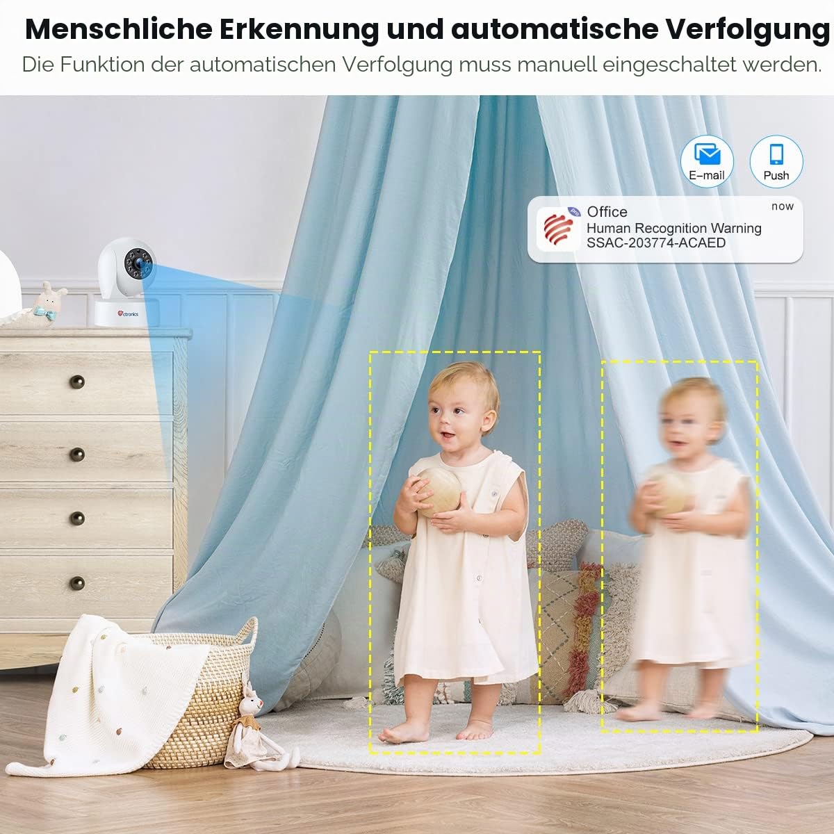 Ctronics 2,5K 4MP Überwachungskamera Innen, 2,4/5GHz WLAN Kamera Indoor mit Farb-Nachtsicht, PTZ 355°/ 120°, Bewegungserkennung & Personenerkennung & Auto Tracking, 2-Wege Audio,Bluetooth/Cloud, 4PCS