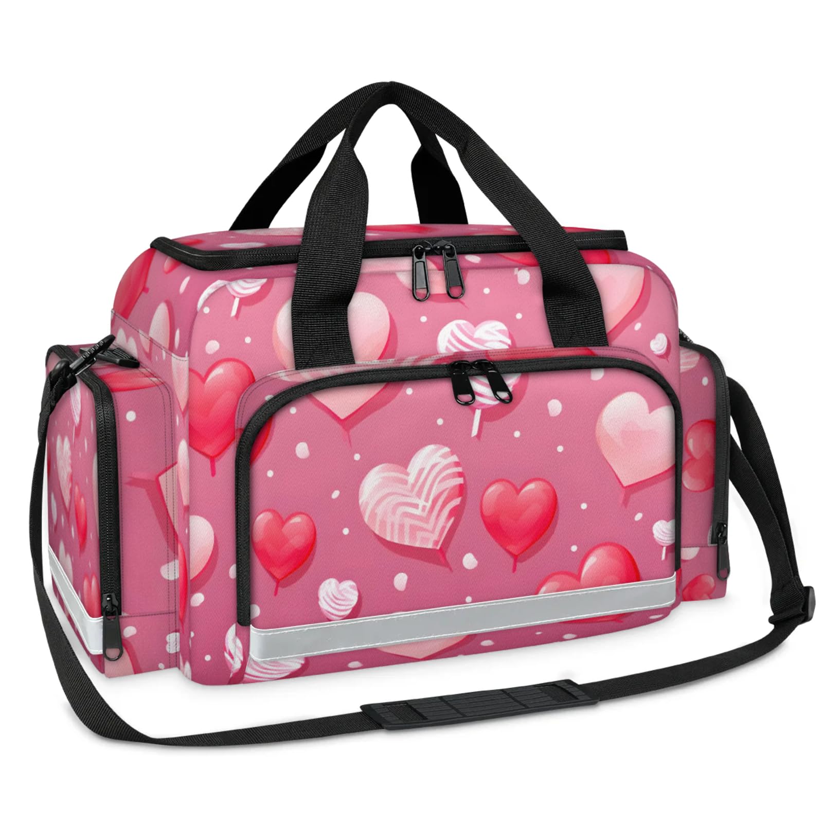 GzLeyigou First Aid Bags Empty, Red Pink Heart Emergency Bag First Aid Kit Multiple Compartment Kit Carrier On Call Trauma Bag For Paramedics Emergency Medical Supplies Kit