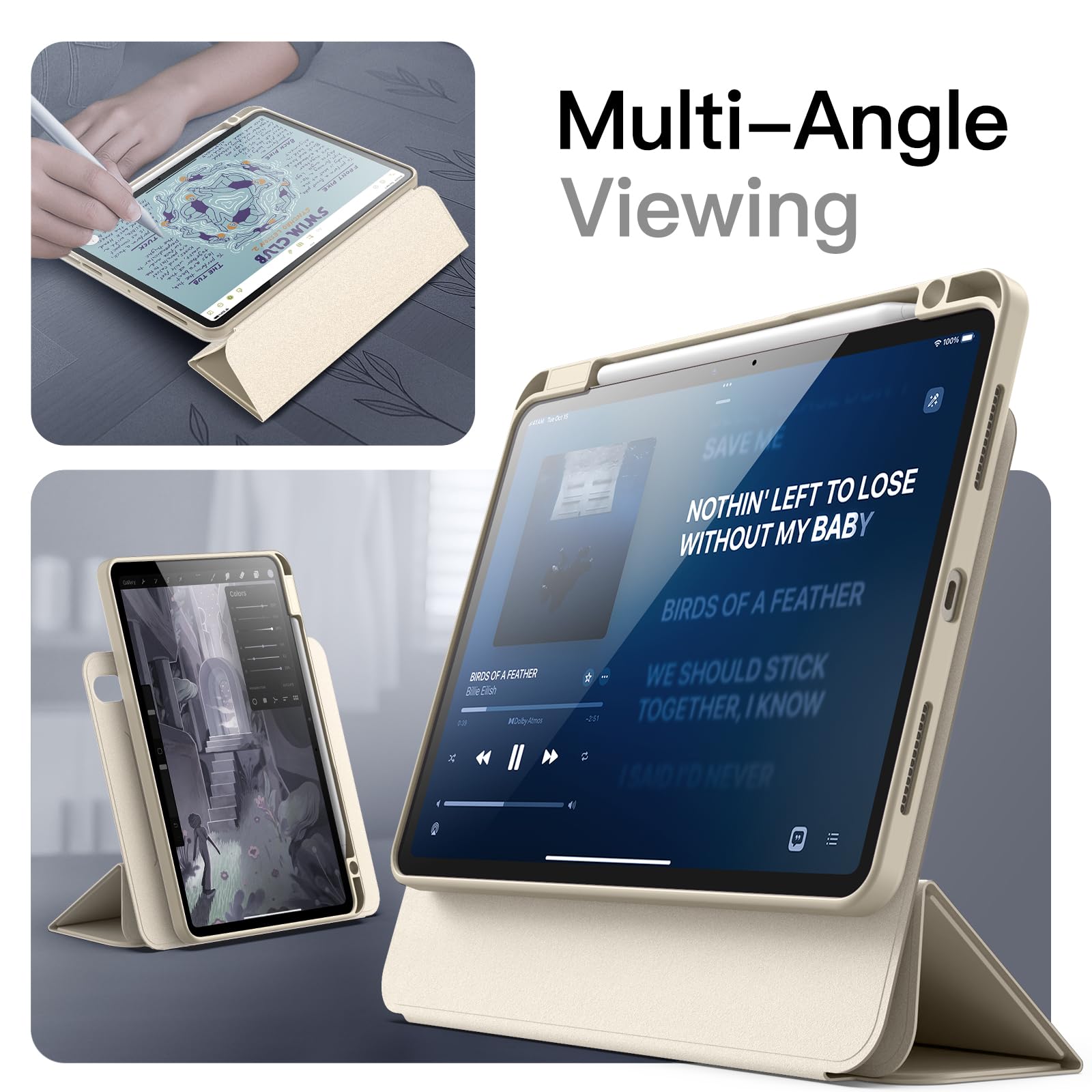 JETech Funda Magnética Desmontable para iPad Air 11 Pulgadas M4/M3/M2 (2026/2025/2024), iPad Air 5.ª/4.ª con Soporte para Pencil, Carcasa Giratorio Extraíble, Retrato/Paisaje (Blanco Estrella)