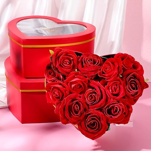 Miniatura 7 de Sayglossy 3 juegos de cajas de regalo en forma de corazón para el día de la madre para flores, embalaje extragrande con tapas de ventana