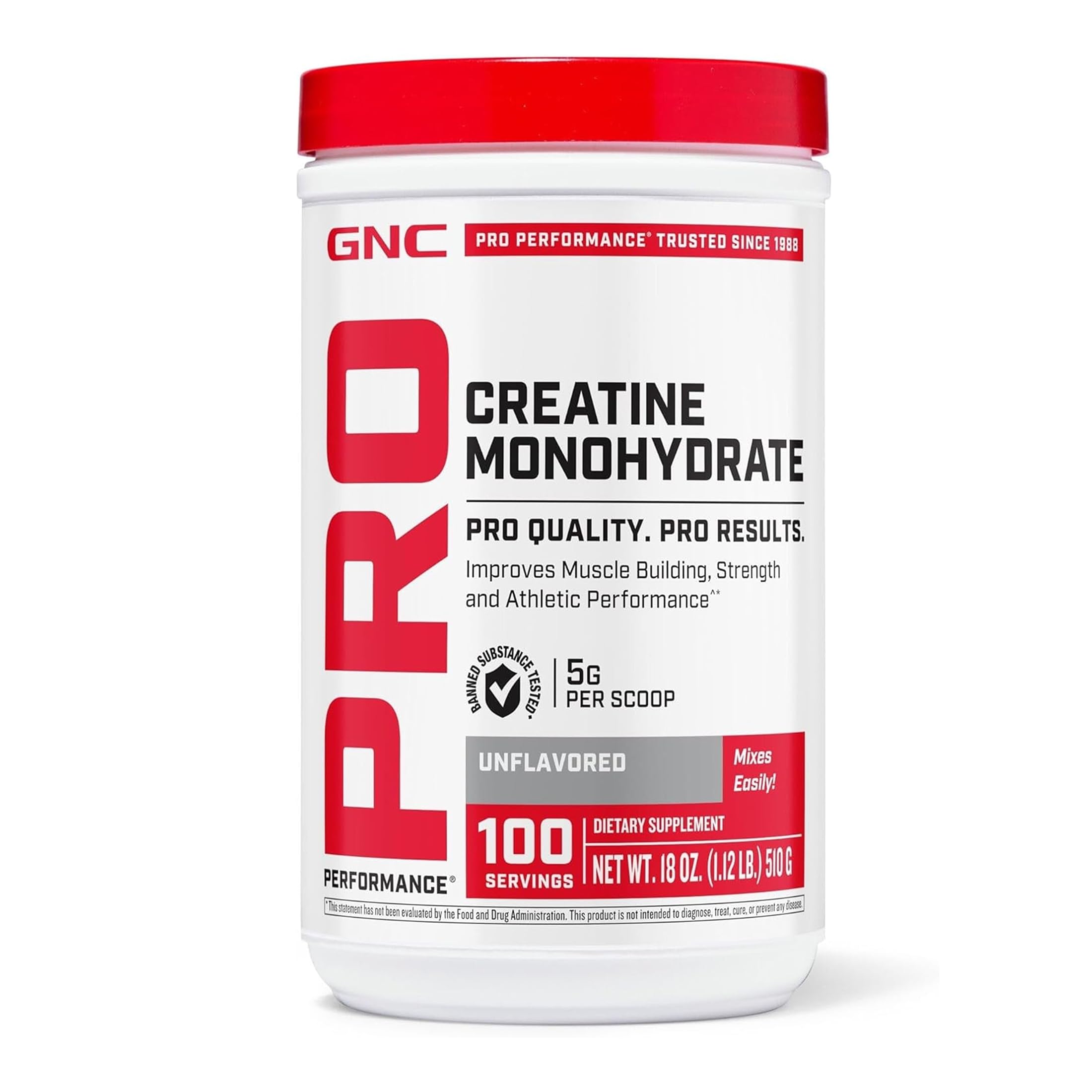 GNC Creatine Monohydrate, 18 Oz, 100 Servings Unflavored