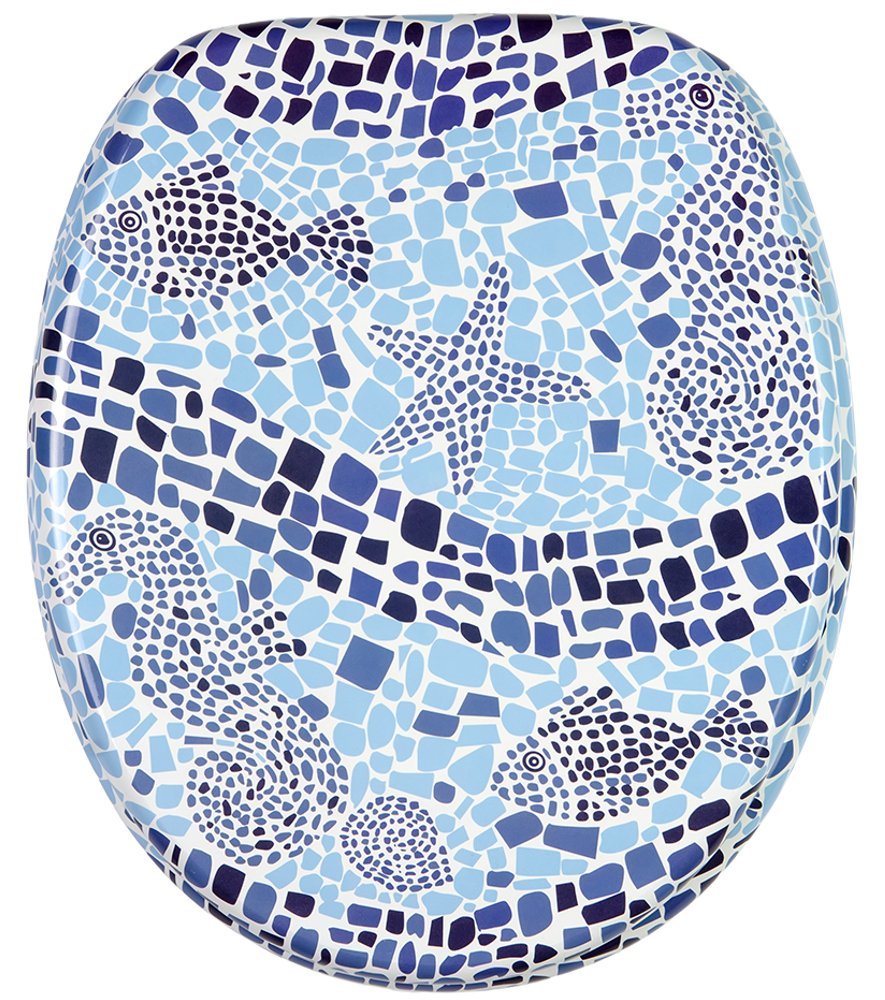 Sanilo Abattant WC, Grande sélection de lunettes de toilette, Finition de haute qualité, Charnières robustes, Fixation facile (Mosaïque mondiale)