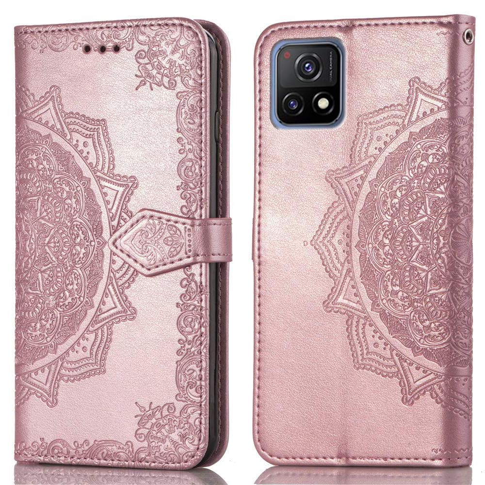 ClickCase Queen Series, Faux Leather Flower Embossing Wallet Flip case Magnetic Closure Flip Cover for vivo Y72 5G (Rose Gold)