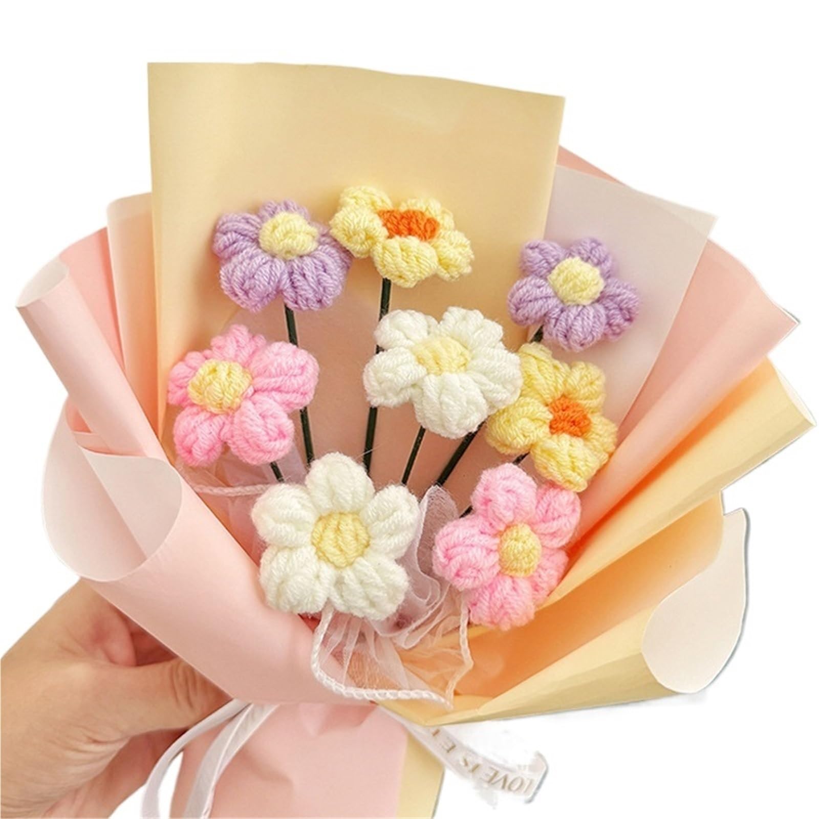 ENWWCH Crochet Flowers Graduation Bouquet Hand Woven For Gift For Home(Color2)