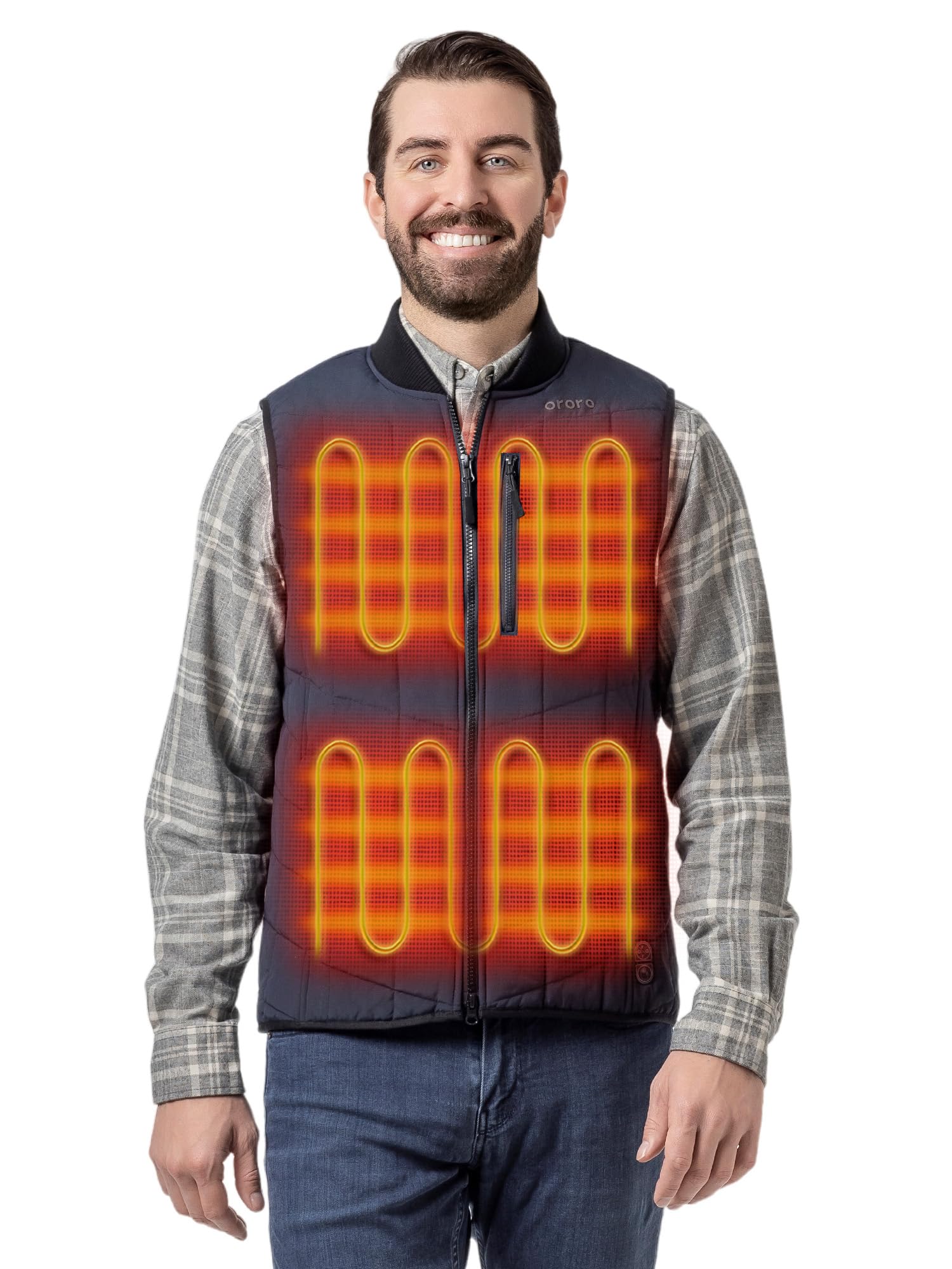 Ororo Men's Blue Dual Control Heated Gilet With 5 Heat Zones, Heating Quilted Bomber Vest With Power Bank (,M)