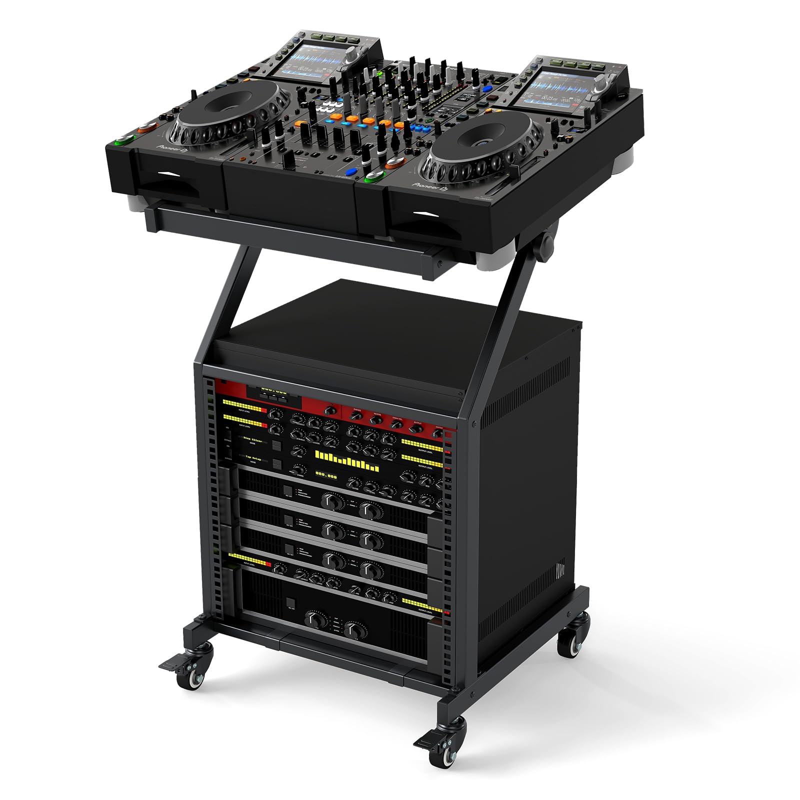 Goplus 9U DJ Mixer Stand, Adjustable Rack Mount Rolling Stage Cart