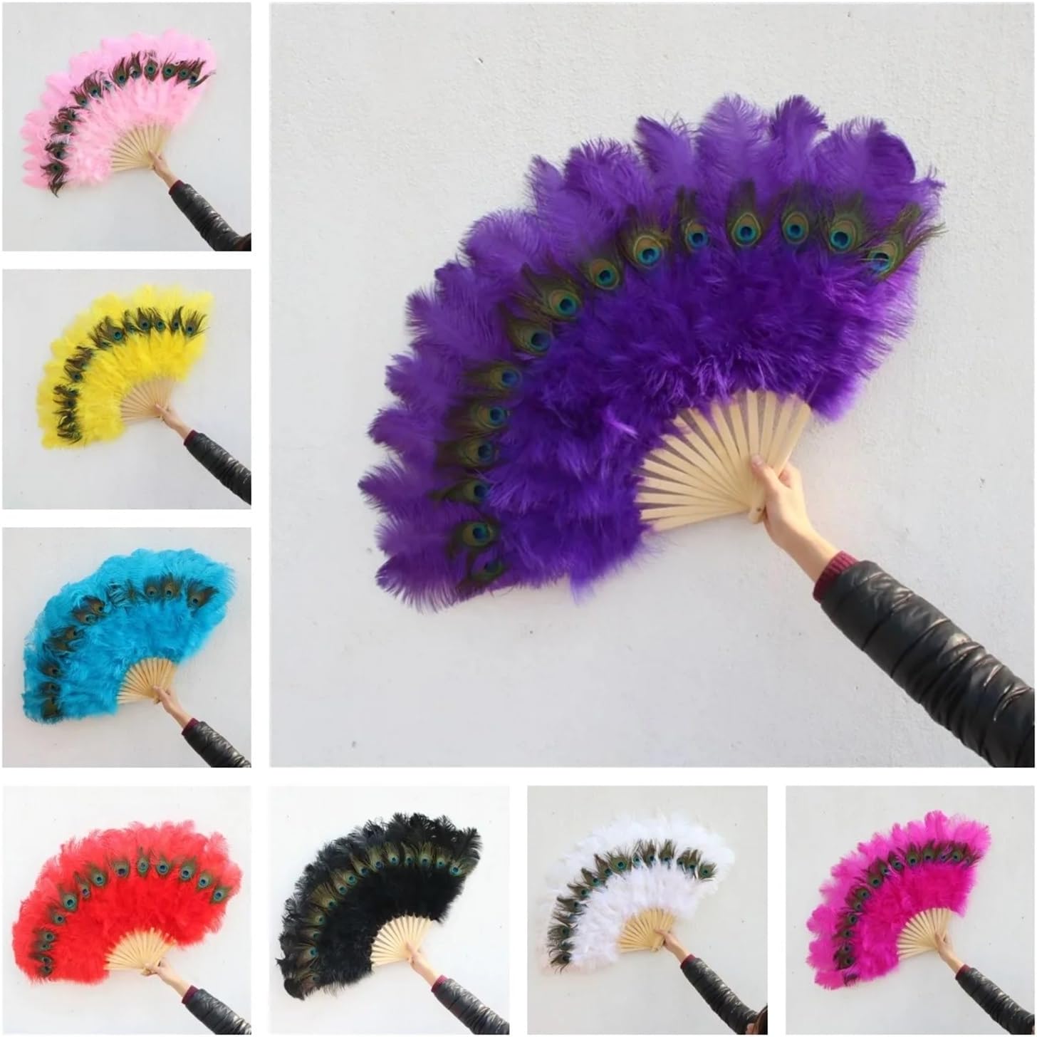 Feather Fan Ostrich Feathers Fan 90CM*50CM Peacock Feathers Fan Wedding Carnival Dance Performance Plumas(White,1 Pcs)