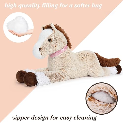 Miniatura 5 de Peluche de caballo gigante de 47 pulgadas, almohada de peluche gigante de caballo marrón suave y realista de 4 pies, regalo para niñas y niños