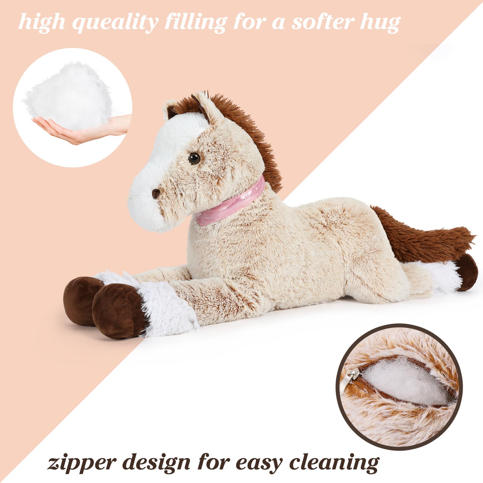 47 Inch Giant Horse Stuffed Animal, Hugging 4ft Giant Soft Brown Horse Plush Body Pillow, Realistic Large Stuffed Pony Plush Toy Gift for Girls Boys 5