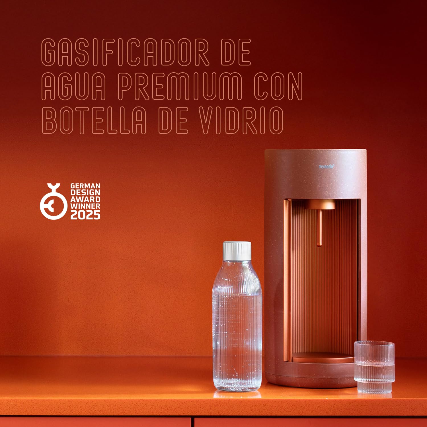 Mysoda Glassy - Gazificador de agua con 1 botella de vidrio (bombona de CO2 no incluida) - Terracotta