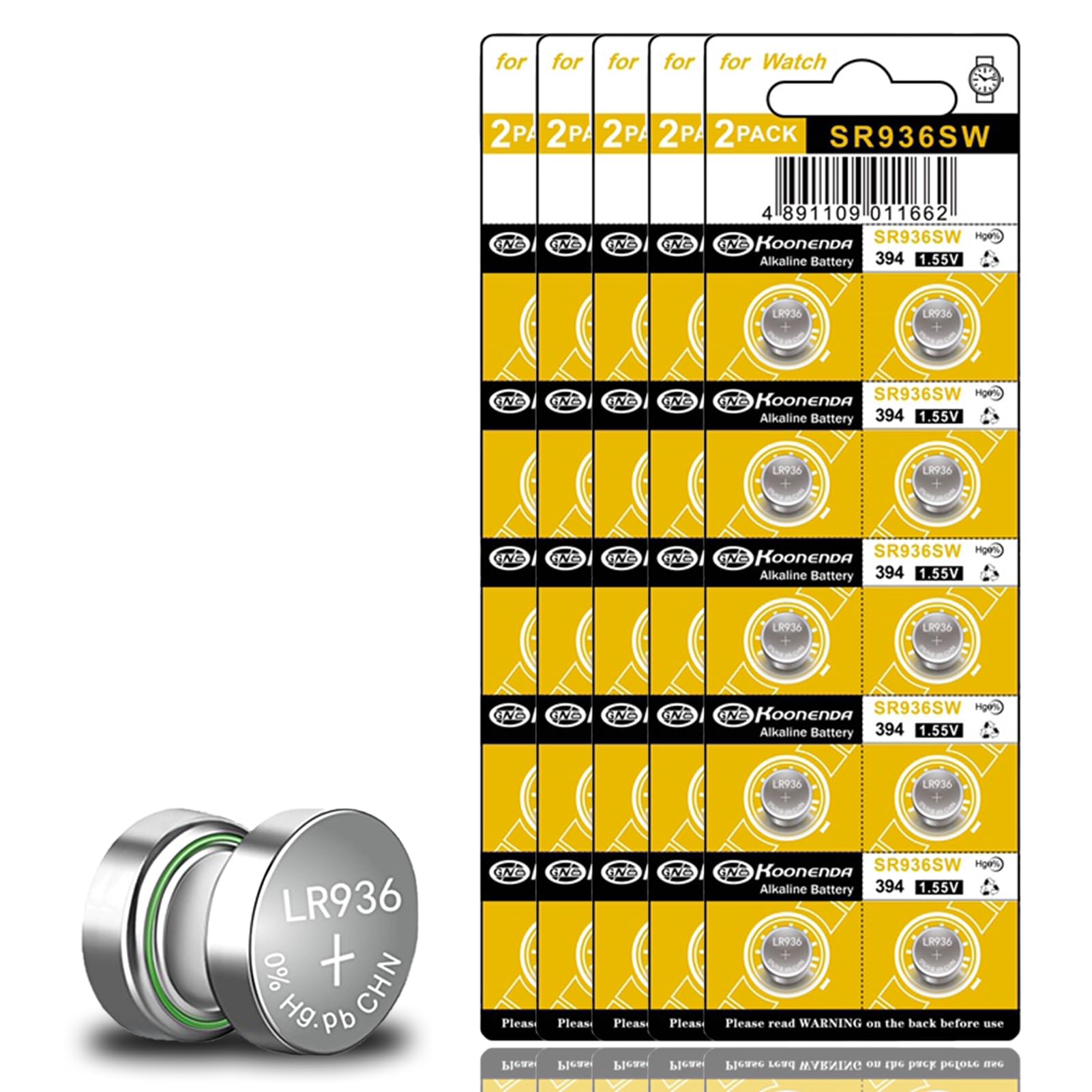 hunbath 50 Pack SR936SW 394 Watch Battery,Replacement AG9, SR45, SG9, LR45 LR936 G9 194 1.55V Alkaline Button Cell Batteries