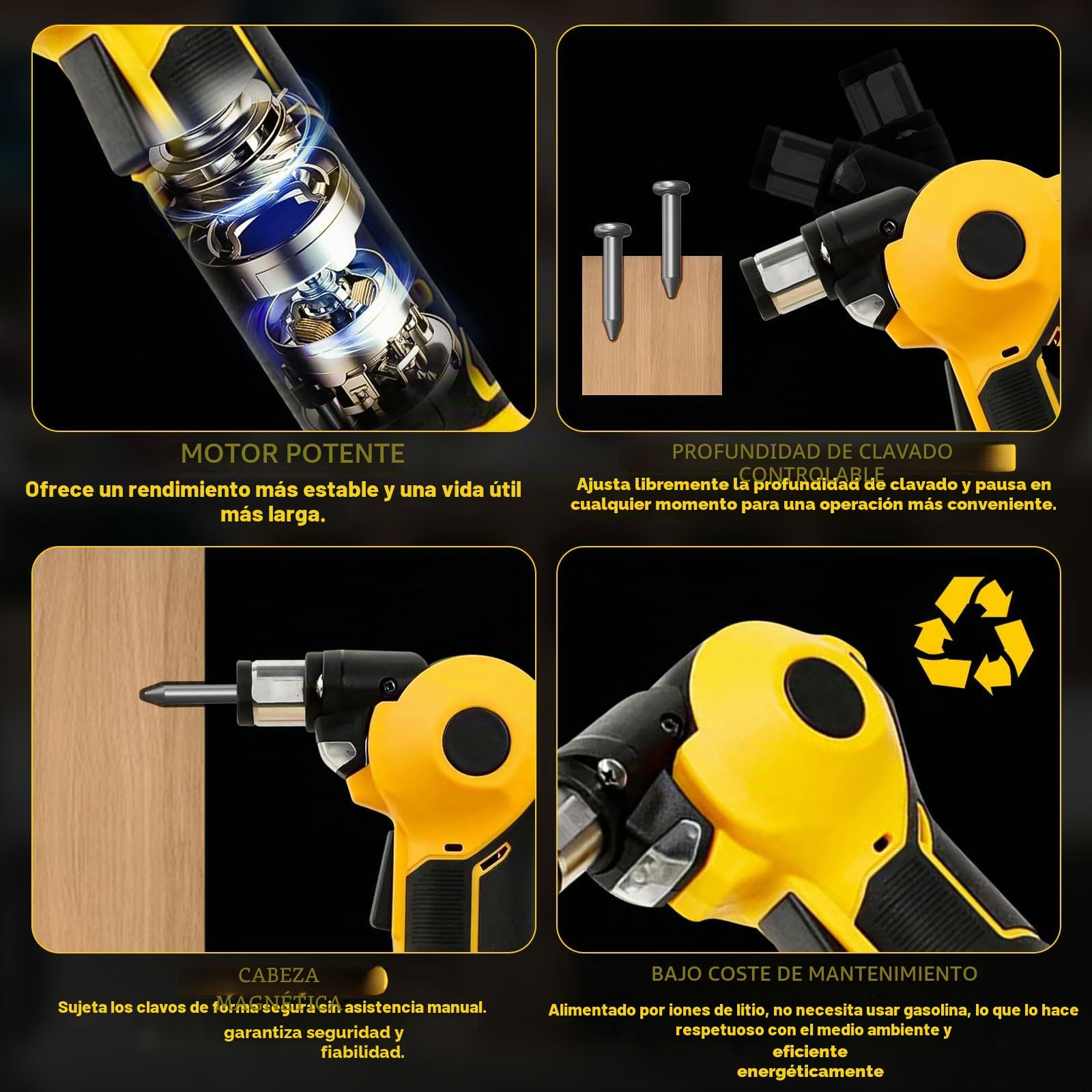Martillo automático inalámbrico Dewalt 20 V, martillo de clavos eléctrico con ajuste de 3 posiciones, pinza magnética para taladrar madera y metales blandos
