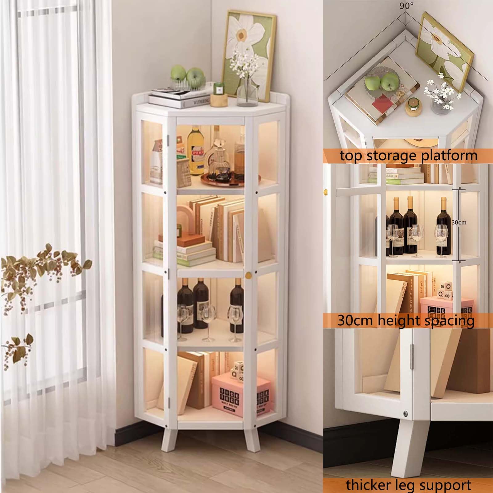 Vitrina Expositora de Esquina, Armario de Almacenamiento con Puertas de Acrílico, Armario de Colección Transparente para Oficinas, Salas de Estar, Estudio