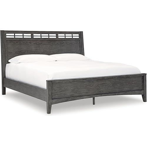 Signature Design by Ashley Montillan Contemporary California King Panel Bed with Lay-Back Headboard, Foundation or Box Spring Needed, Dark Brown