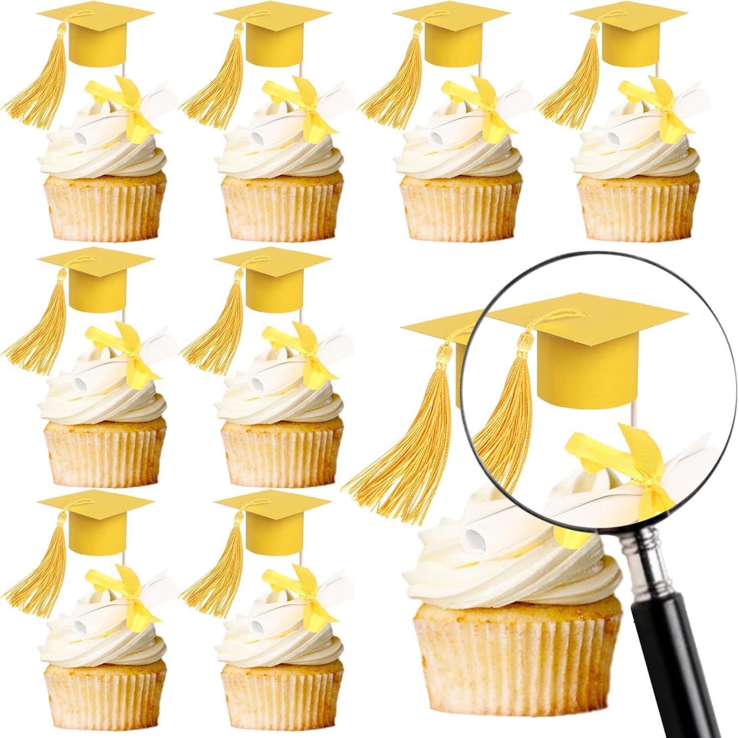 24 Stück 2025 Abschluss Kappen Tortendeko Abschluss Diplom Kuchen Deko Class of 2025 Cupcake Toppers für Gratulation zum Graduierung Thema Party Kuchen Dekoration Gold