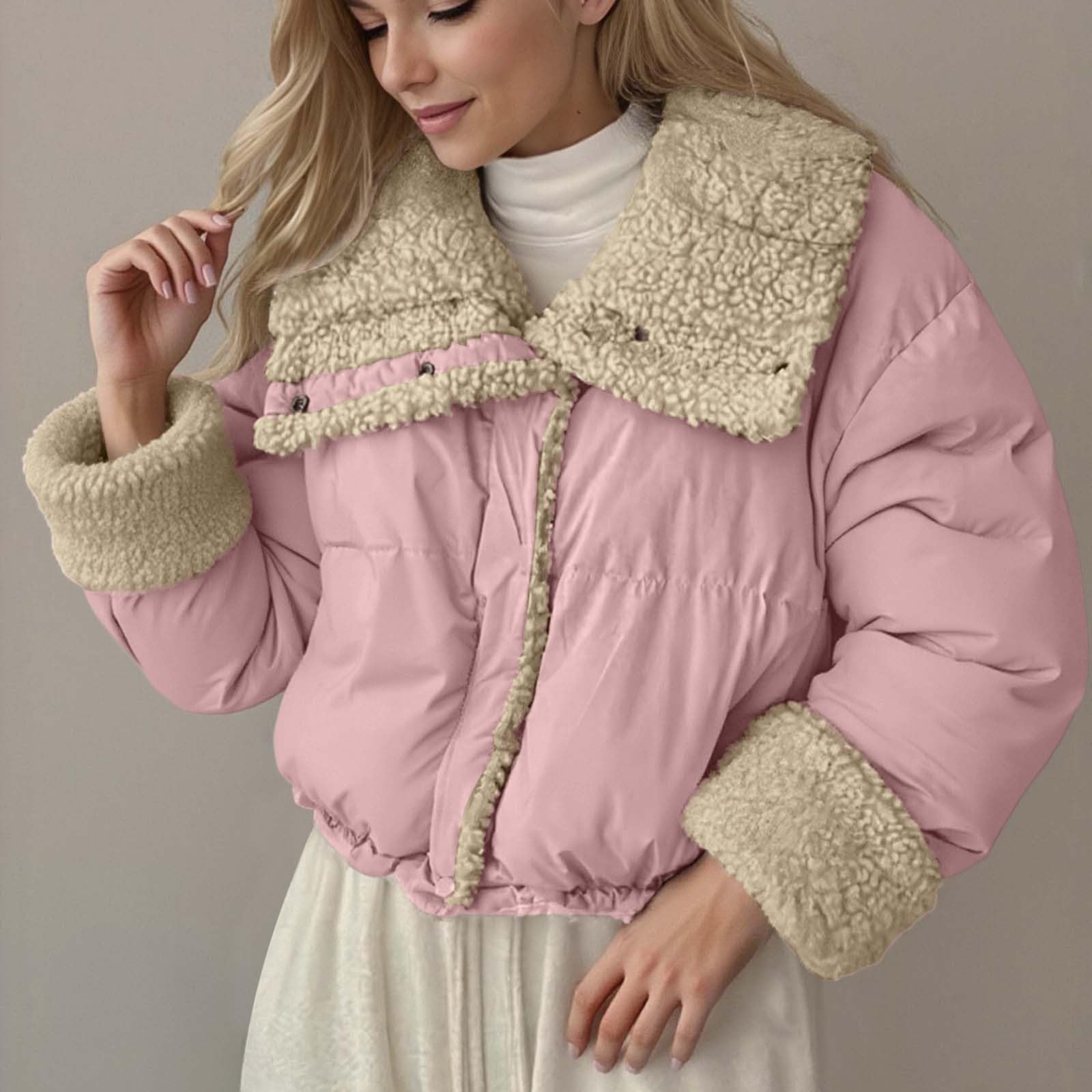Chaqueta Mujer Abrigo Entretiempo Invierno Cazadora Plumiferos，Abrigo reversible mujer con forro sintético chaqueta cálida cremallera larga diseño holgado cuello para uso diario moderna estilo casual
