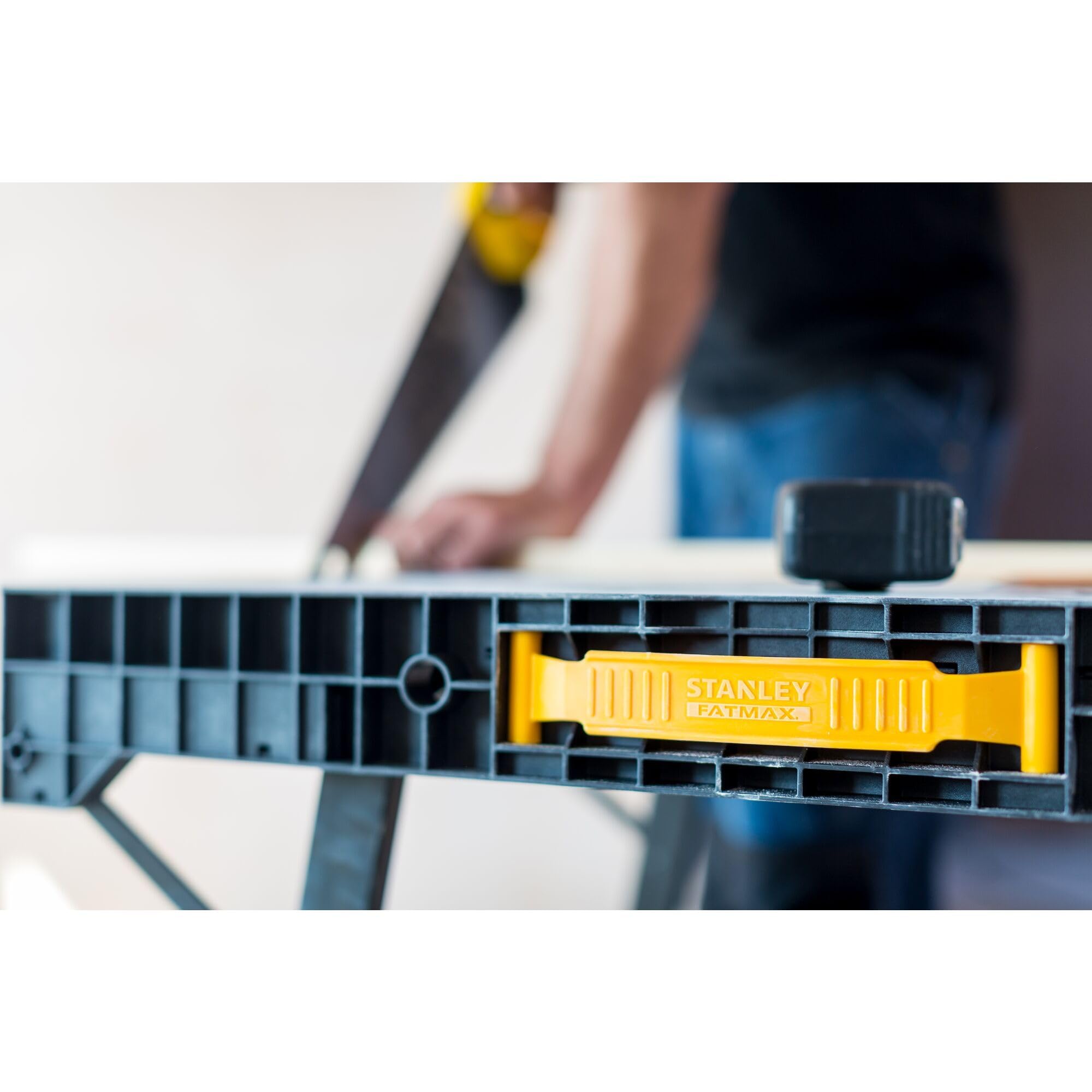 STANLEY FATMAX Express Banco da lavoro pieghevole - Piano di lavoro portatile con capacità di carico di 450 kg, compatibile con morsetti, peso di 10 kg, FMST1-75672