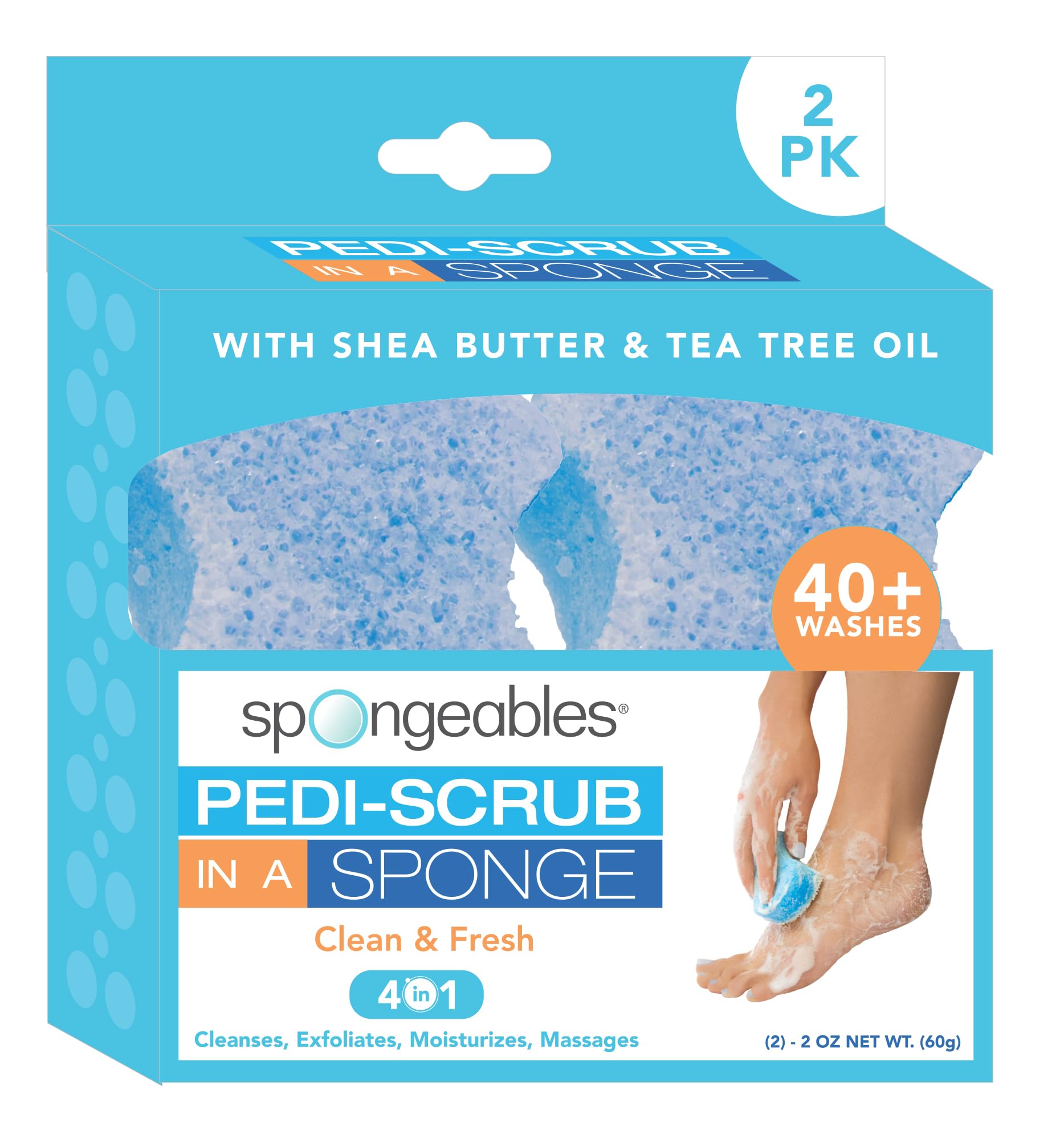 Spongables Pedi Scrub Foot Exfoliating 20+ Wash Sponge, Clean & Fresh, 2 Count
