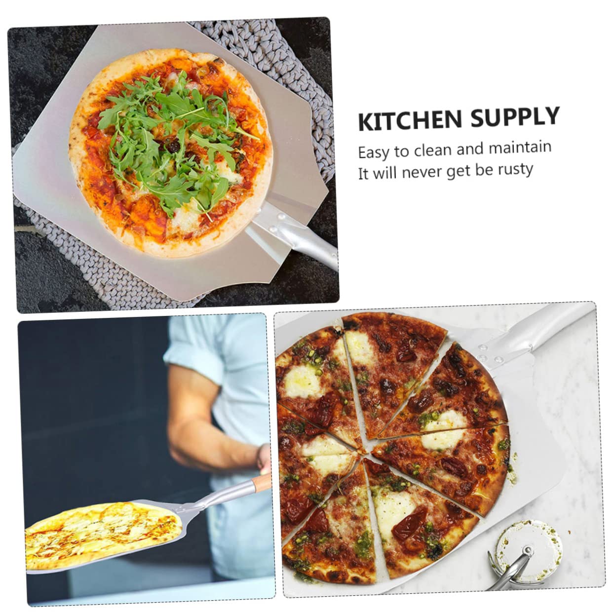 TOPBATHY Pala per Pizza Facile da Pulire Manico in Legno e Alluminio, Spatola Antiaderente Utensile per Trasferire Dolci e Torte per Cucina e Ristorante