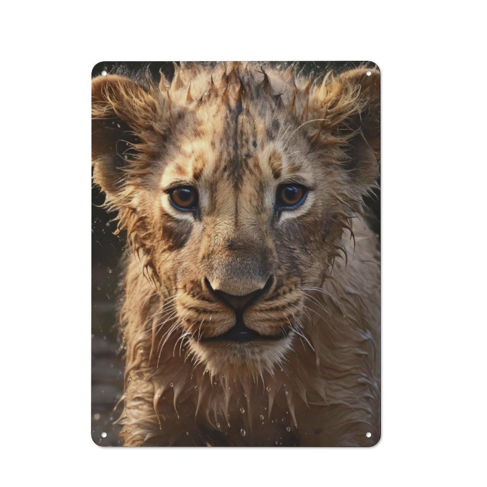 Junmoney Cute Wet Lion Metal Wall Art Sign 40X30cm, Old Fashioned Nostalgic Wall Art For Living Room, Hallway, Kitchen Or Cafe