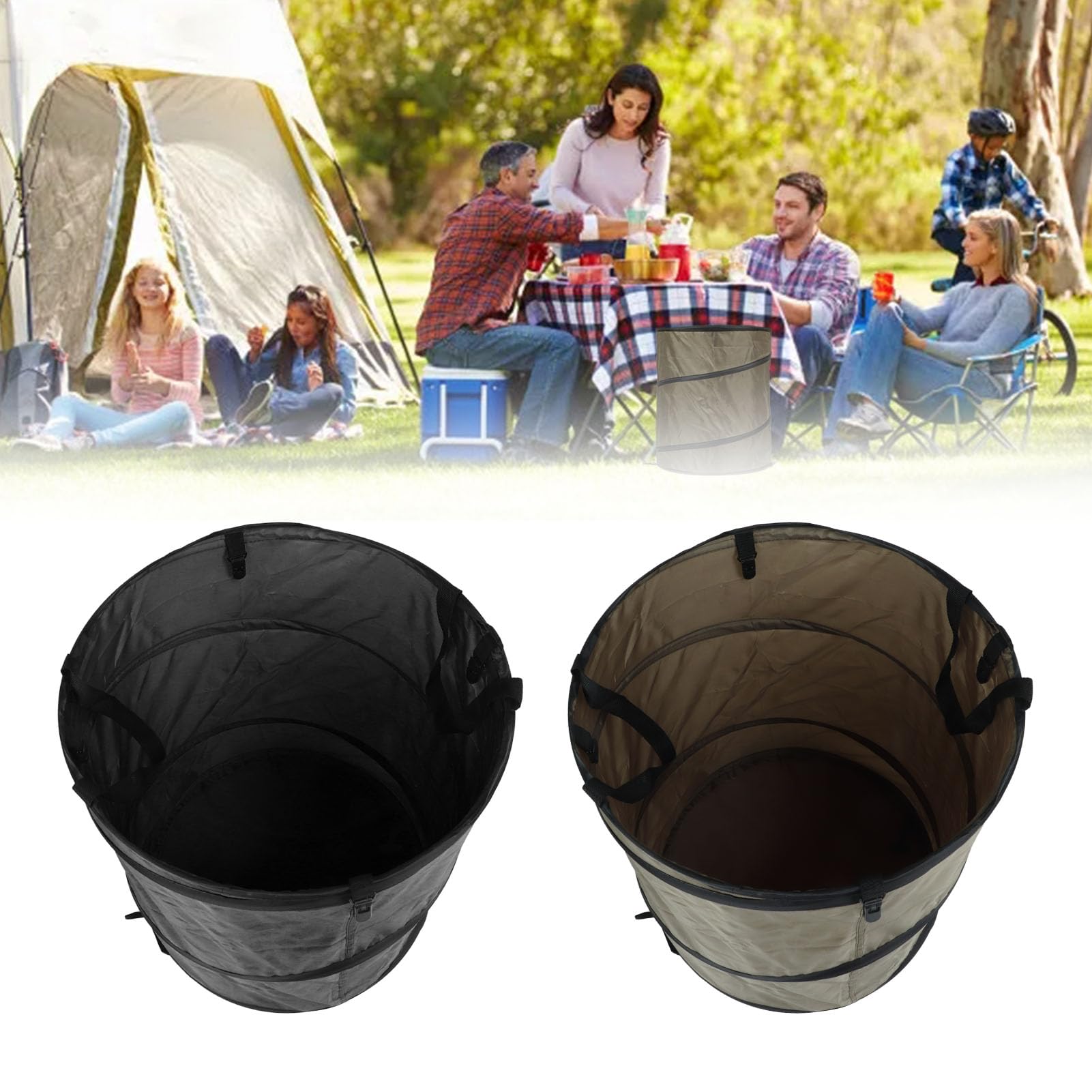 Pattumiera Pieghevole, Pattumiera da Campeggio Pieghevole Portatile in Tessuto Oxford Impermeabile, Borsa da Giardino per Bidone della Spazzatura per Giardino da Campeggio con Balcone(Nero)