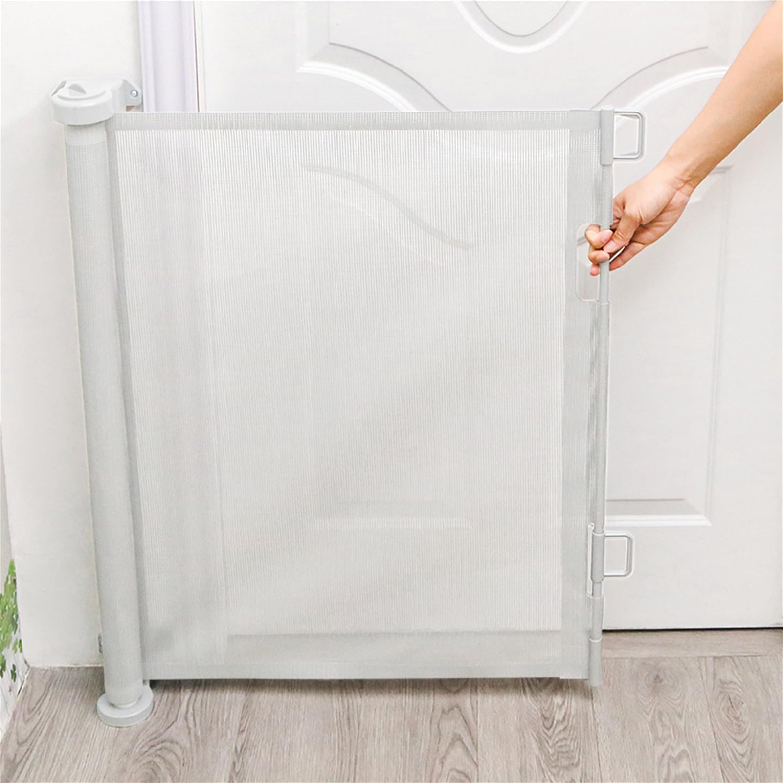 Barrera de seguridad extensible para bebés y perros, 86 cm de altura, 150 cm, color blanco