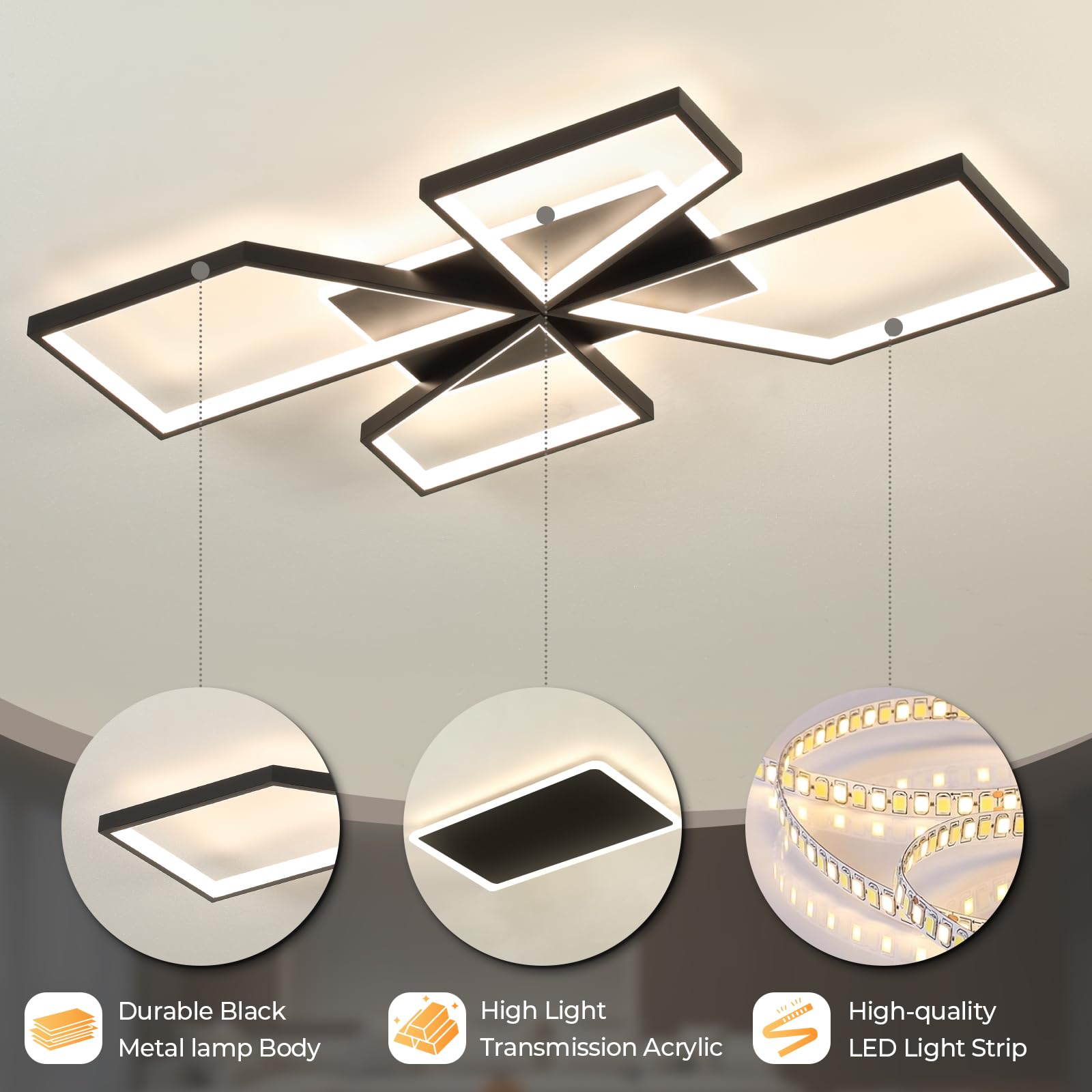 OTREN LED Deckenleuchte Wohnzimmer mit Fernbedienung und APP, 78CM 72W | Geometrische Deckenlampe Dimmbar mit Fernbedienung 3000K–6500K, Moderne Wohnzimmerlampe für Esszimmer & Schlafzimmer