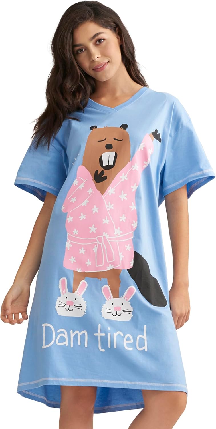 Little Blue House Women's Nightshirt, Dam Tired, One Size