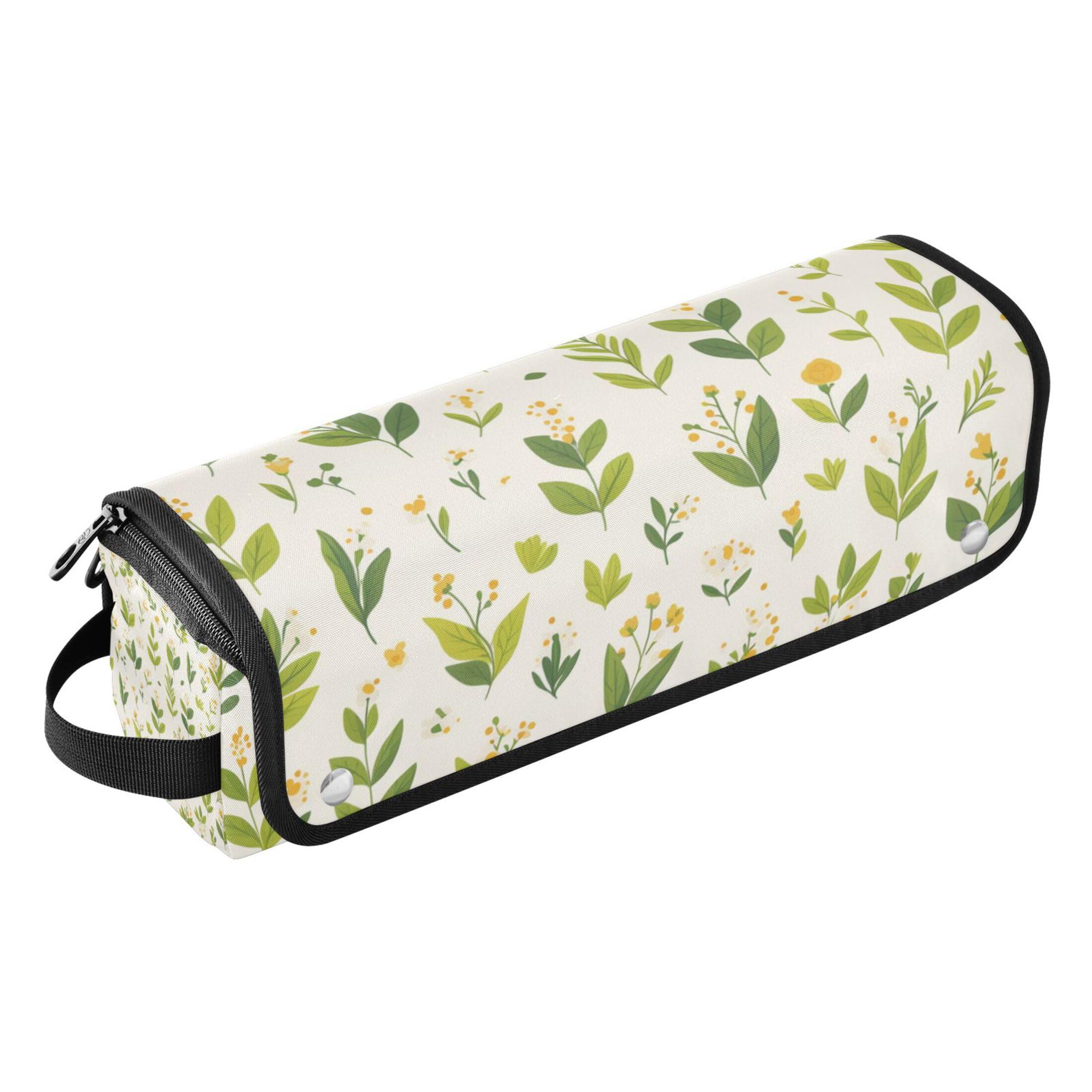 Hair Tool Travel Bag for Women with Removable Heat Resistant Mat Dustproof Travel Hair Straightener Bag for Flat Irons, Straighteners, Curling Irons, Green Leaves Flowers