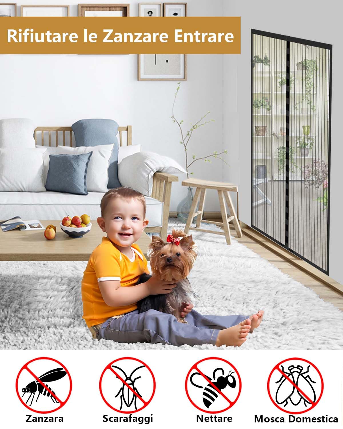 HW CASA Zanzariera Magnetica 140x240 con 34 Potenti Magneti e 2 Blocchi di Peso,Zanzariera Porta Si Chiude da Sola,Tenda Zanzariera per Impedire Ingresso di Mosche e Zanzare,Facile da Installare