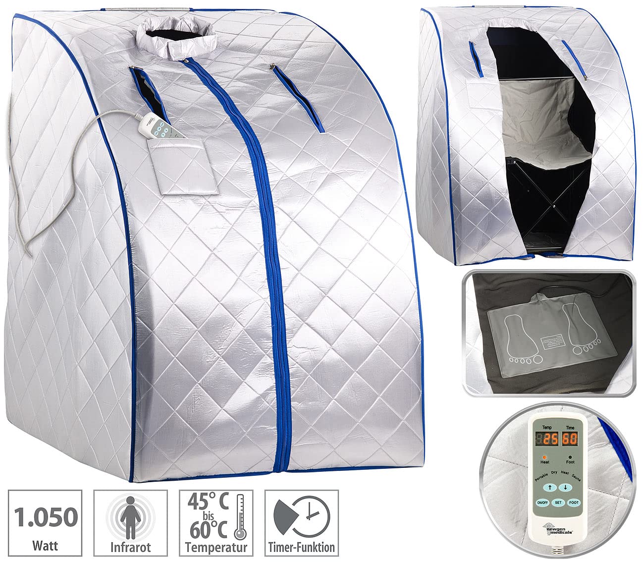 Sauna portatile a infrarossi con pediluvio riscaldante, 4 riscaldatori in carbonio, sedia, 1050 W