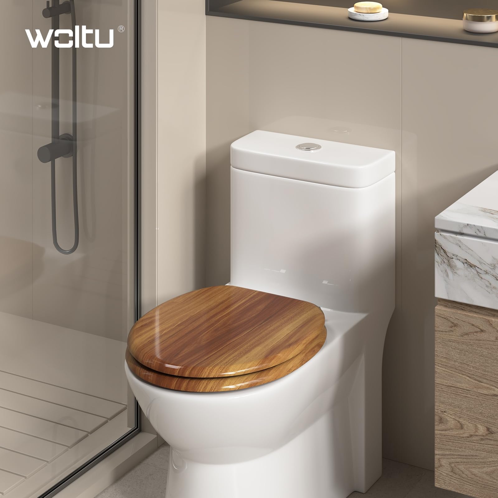 WOLTU Sedile WC copriwater universal, Urea-Formaldeide Chiusura,facile da montare, MDF Materiale a Fissaggio Parte inferiore, a Forma di O