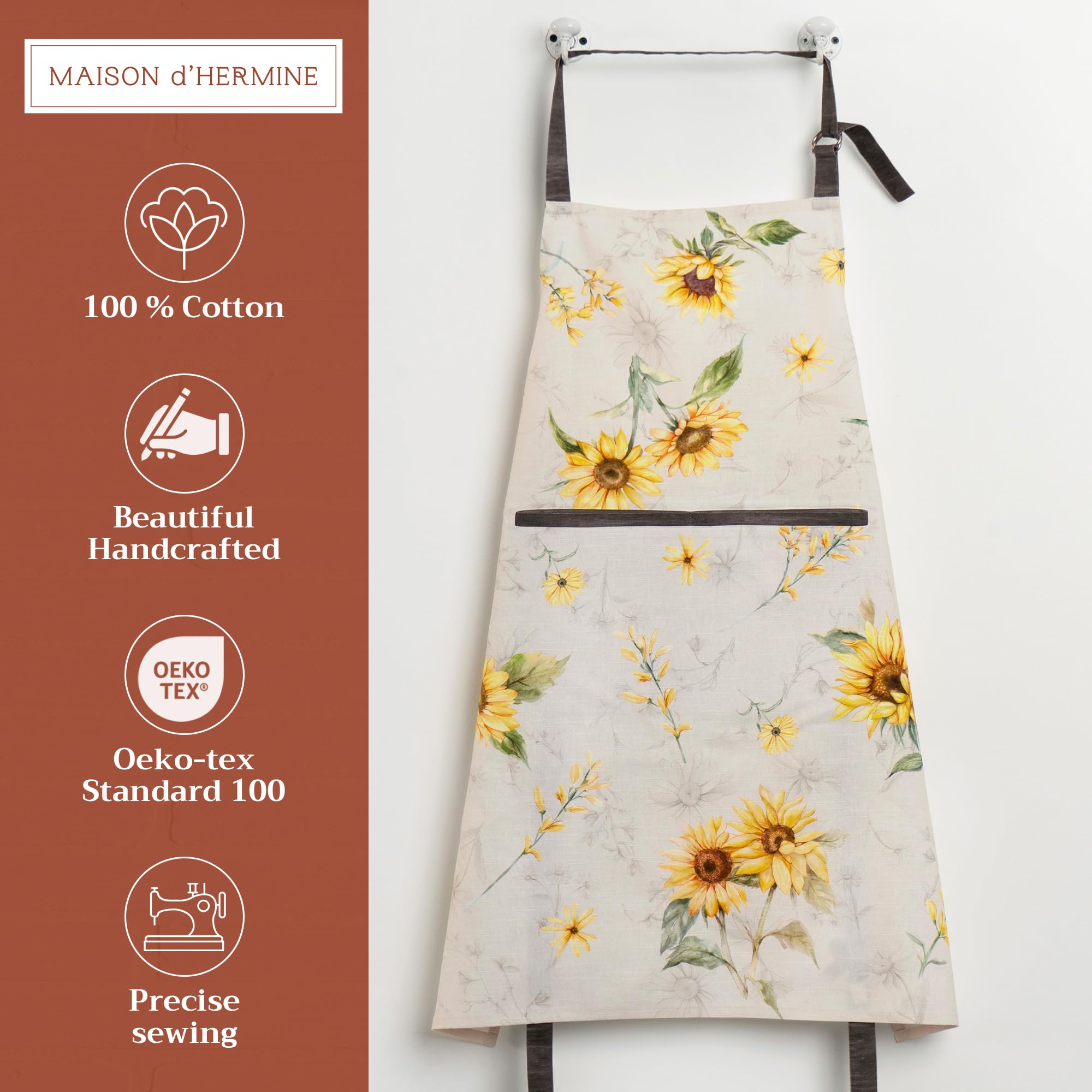 Maison d' Hermine 100% Cotton 1-Piece Kitchen Apron for women with Pocket Chef Apron and Mothers Day Gifts - Image 2