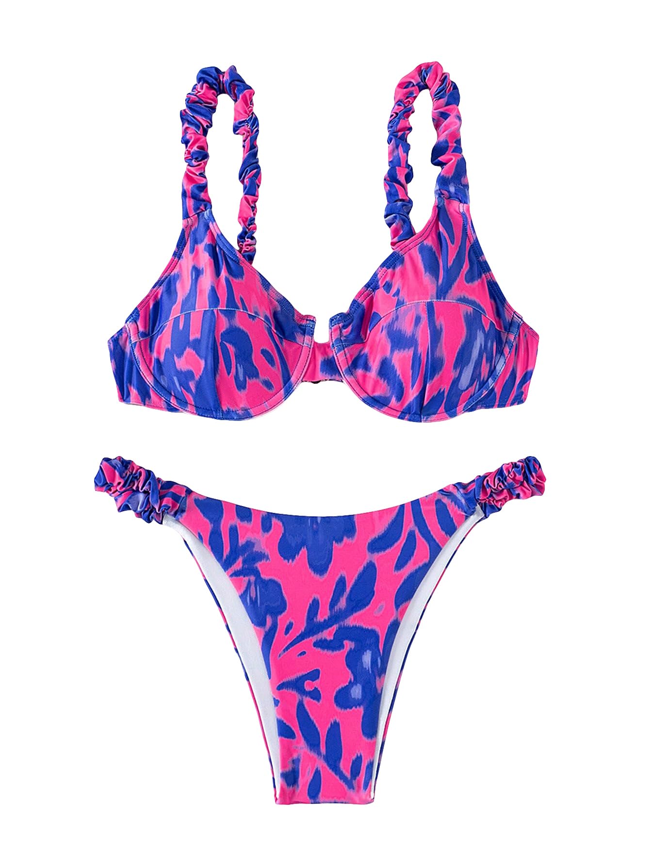 SHENHEWomen's Two Piece Cherry Print High Cut Underwire Triangle Bikini Swimsuit