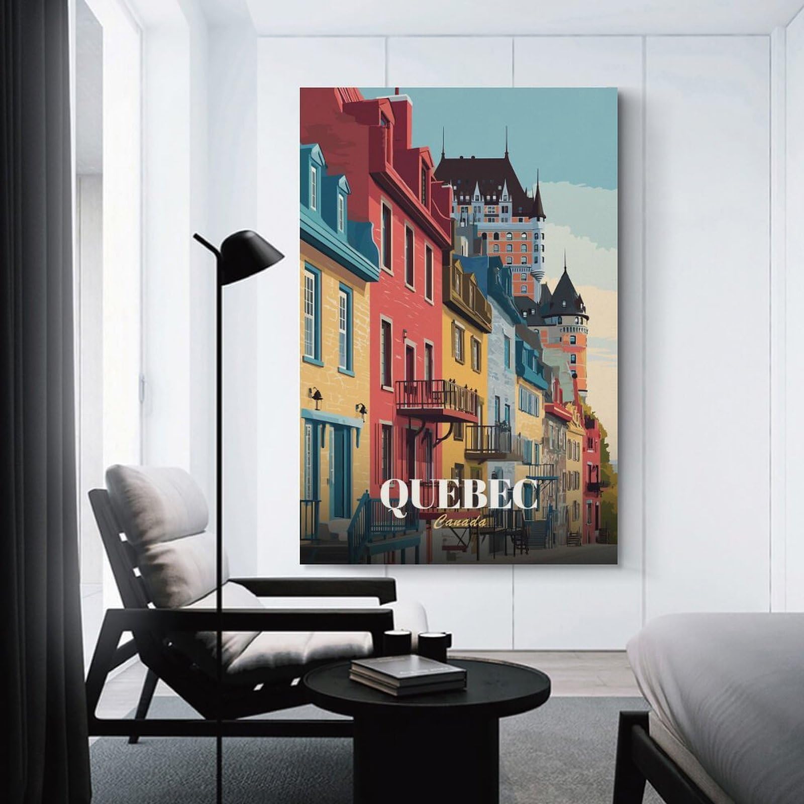 Junmoney Quebec Cityscape Illustration Room Decor Wall Art 20x30inch(50x75cm), for Bedroom, Guest Room Or Reading Nook, An Easy Wall Refresh for Bedrooms