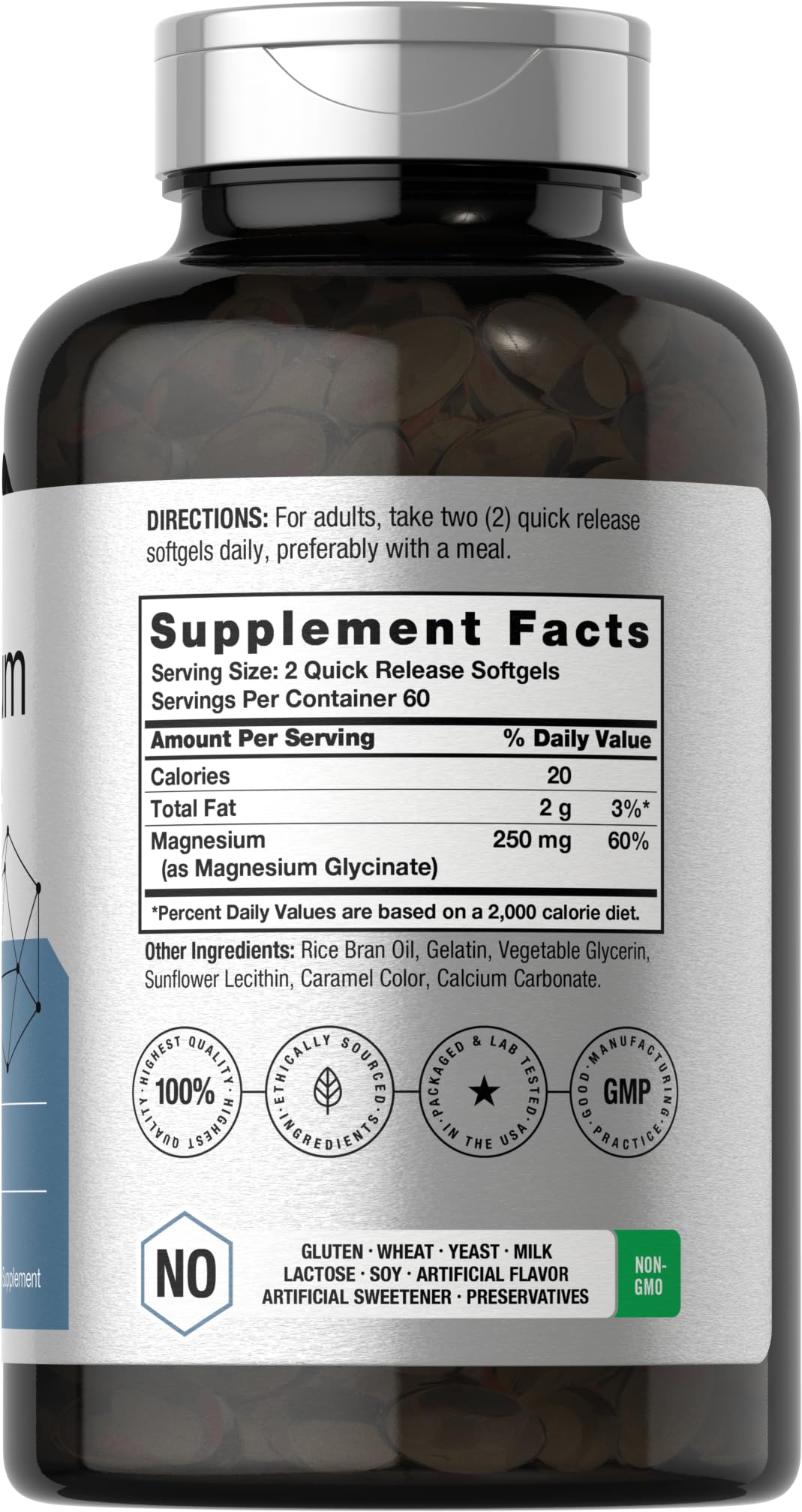 Horbäach Magnesium Glycinate | 250mg | 120 Softgels | Non-GMO and Gluten Free Supplement