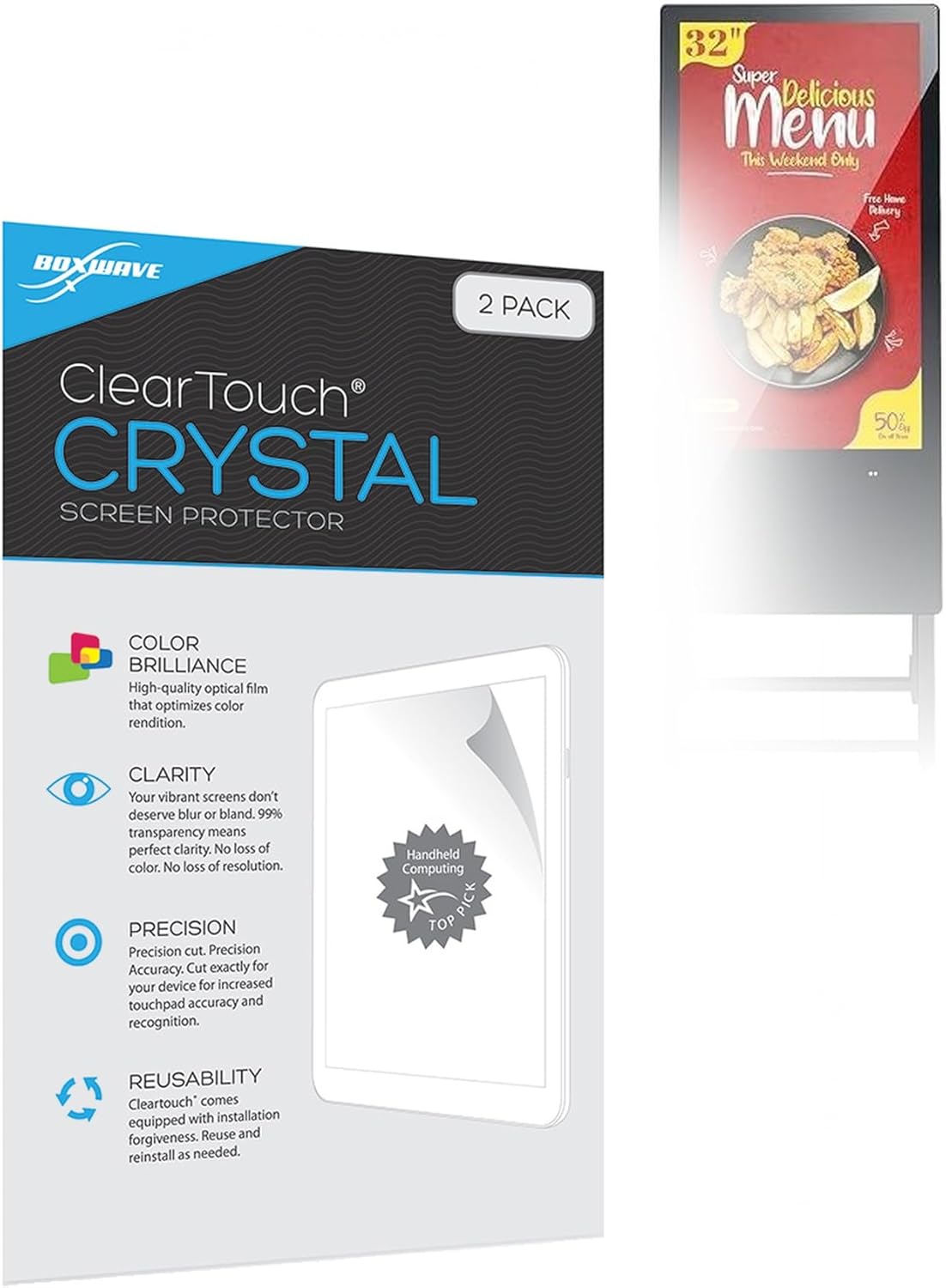 BoxWave Screen Protector Compatible with QIXZOCV MWE Portable Digital Signage Display (32 in) - ClearTouch Crystal (2-Pack), HD Film Skin - Shields from Scratches