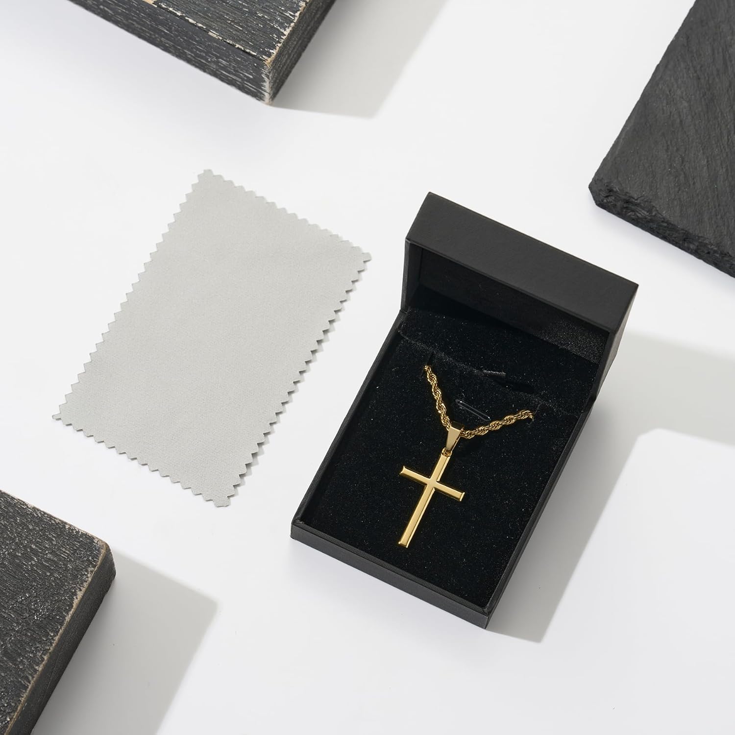 SWEETV 18K Gold Over 925 Sterling Silver Cross Necklace for Men/Women, Stainless Steel Cuban/Rope Chain Cross Pendant 18-24 inch, Religious Jewelry Gifts for Men - Image 4