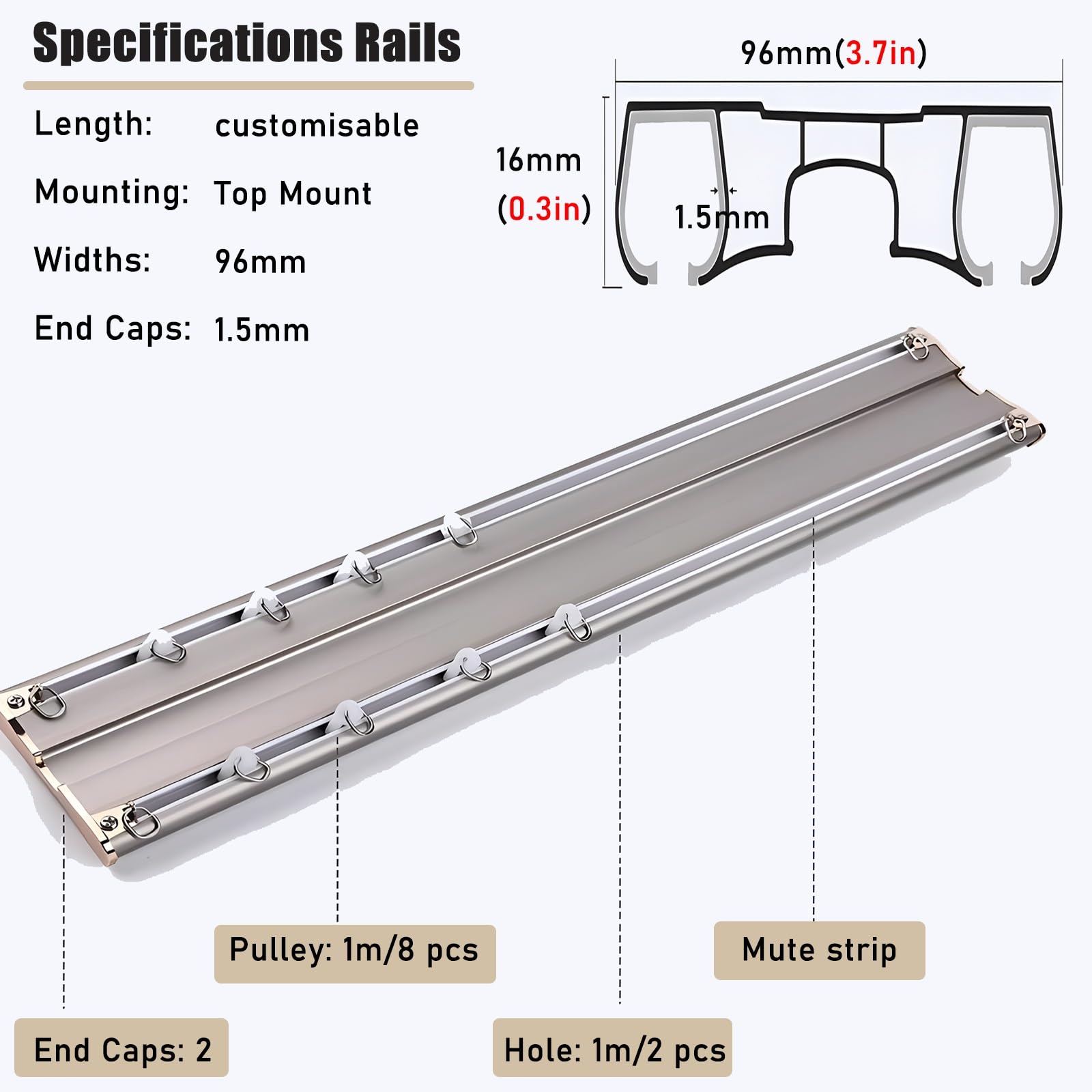 Support de tringle double ain avec rail coulissant Idéal pour les locataires – Support de 1 m pour salon et chambre à coucher et facile à installer
